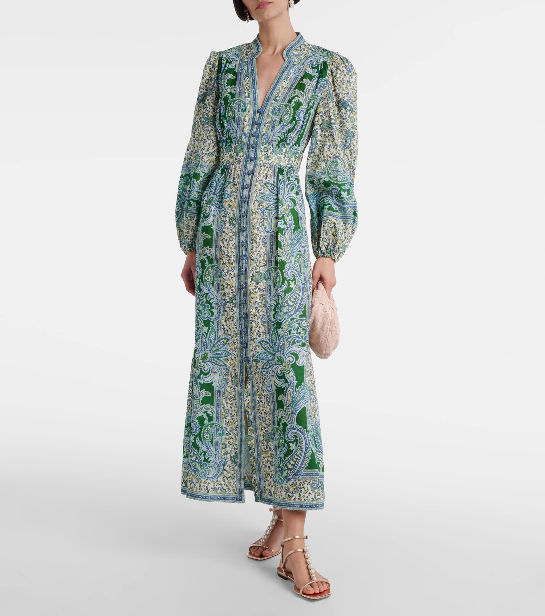 Zimmermann Ottie Plunge paisley linen midi dress | mytheresa
