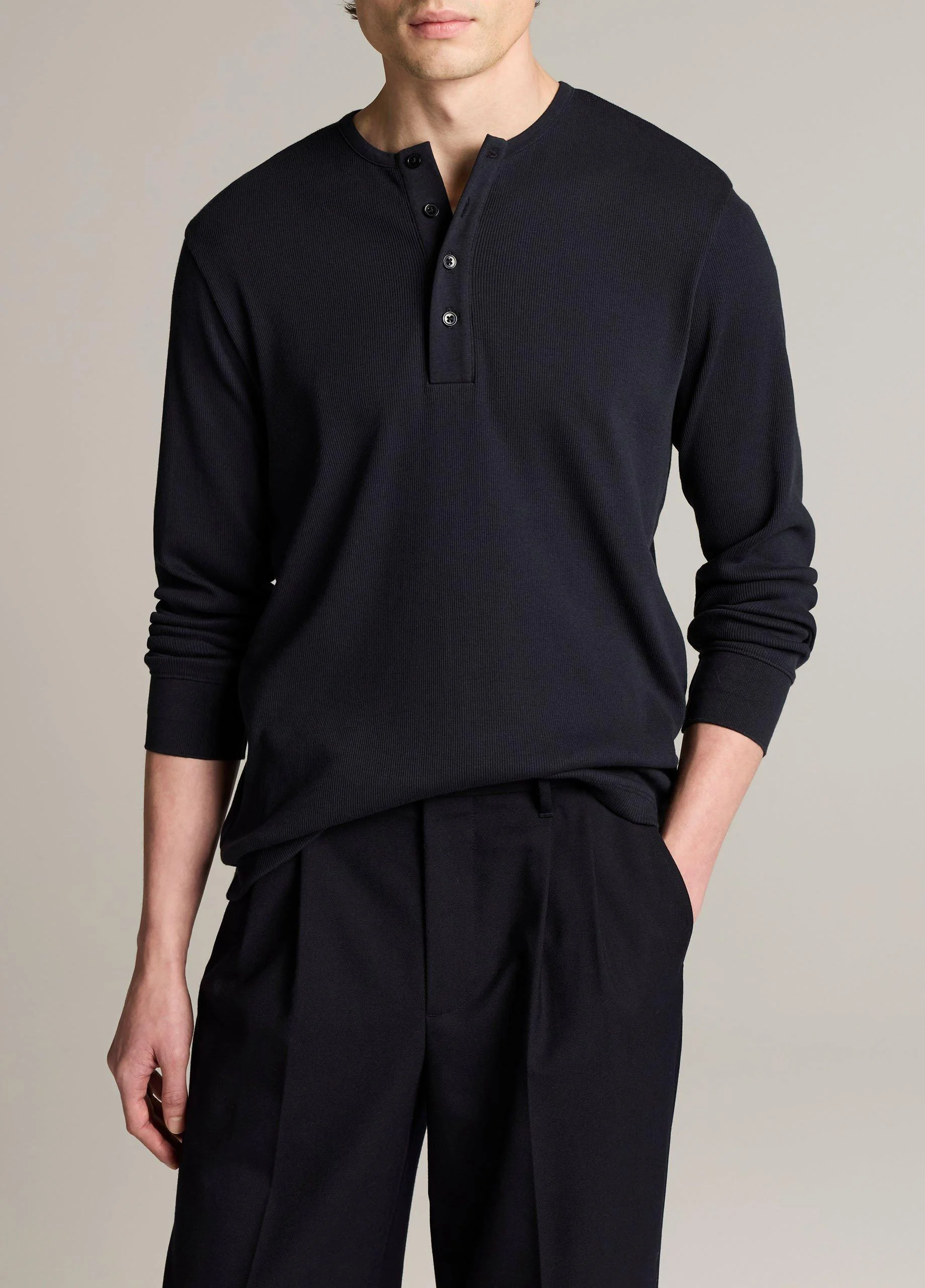 Ribbed Cotton Henley - 1