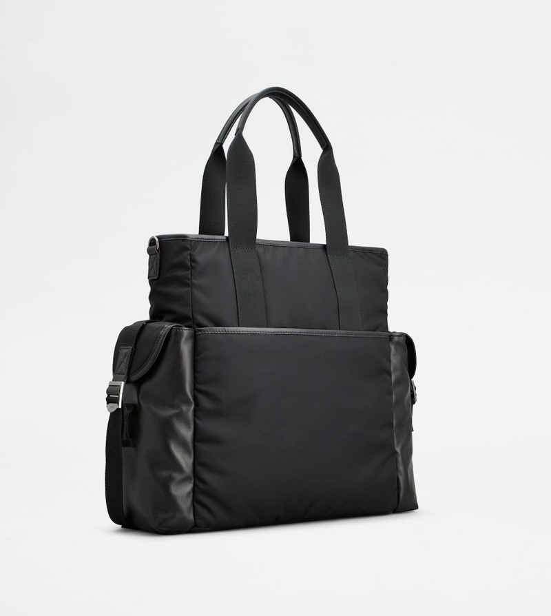 TOTE SHOPPING BAG IN FABRIC AND LEATHER MEDIUM - BLACK 3