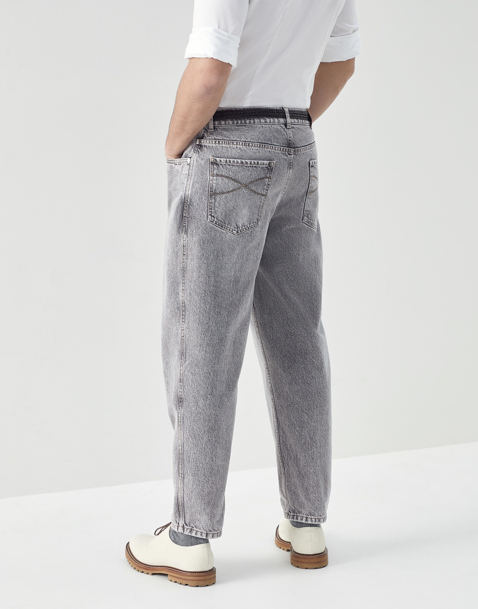 Aged denim easy fit five-pocket trousers - 2