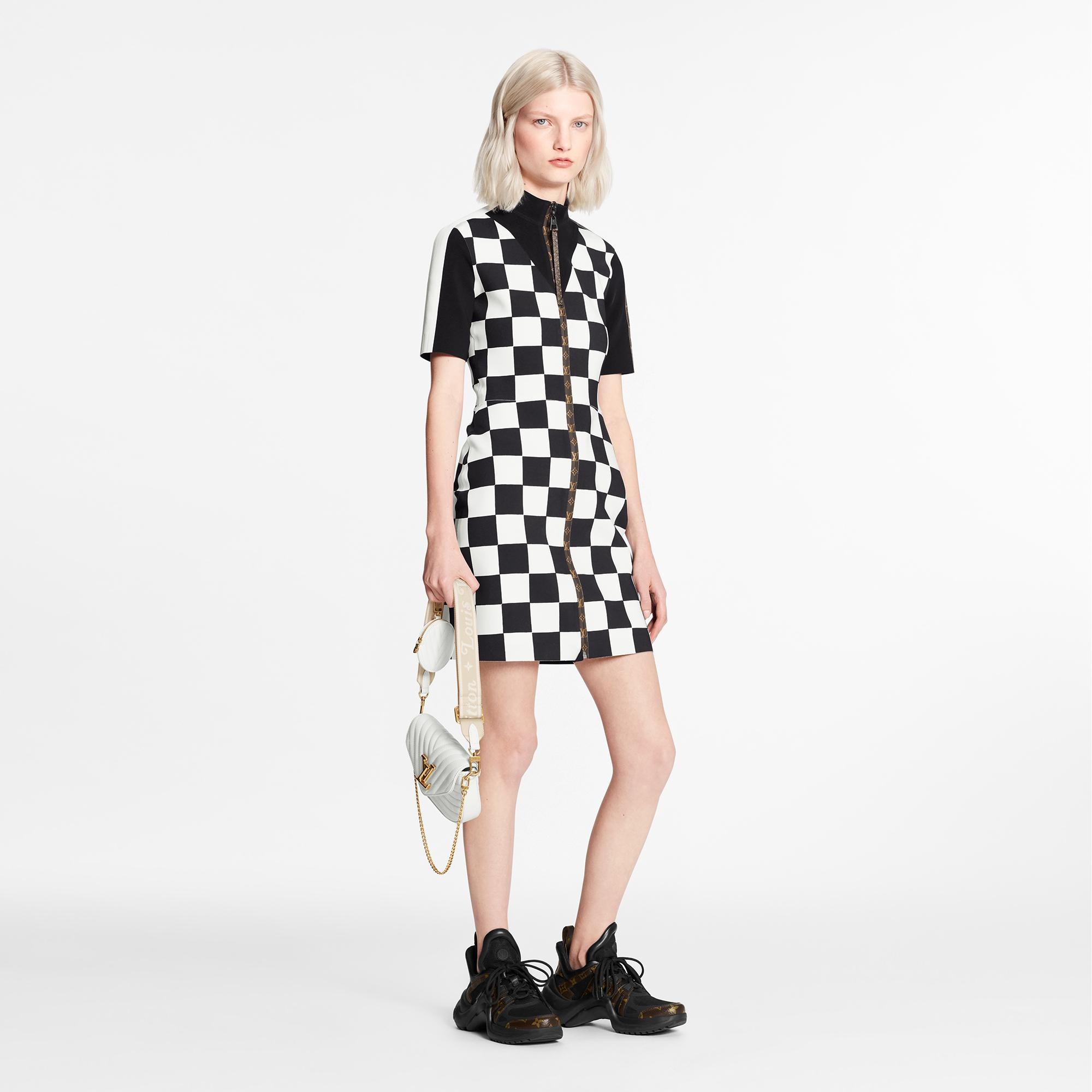 High-Neck Damier Dress In Technical Jersey - 2