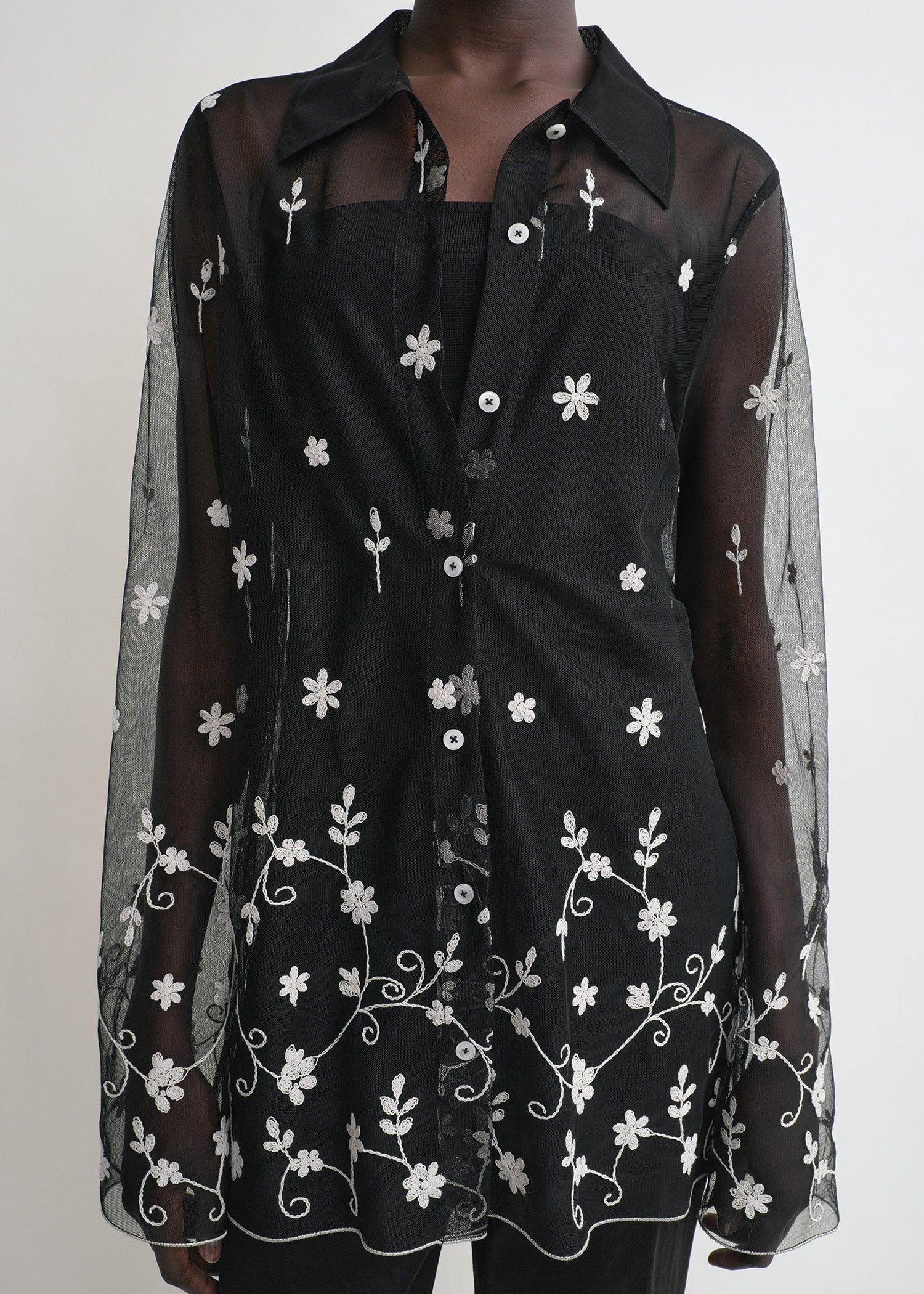 Floral tulle shirt black/white - 5