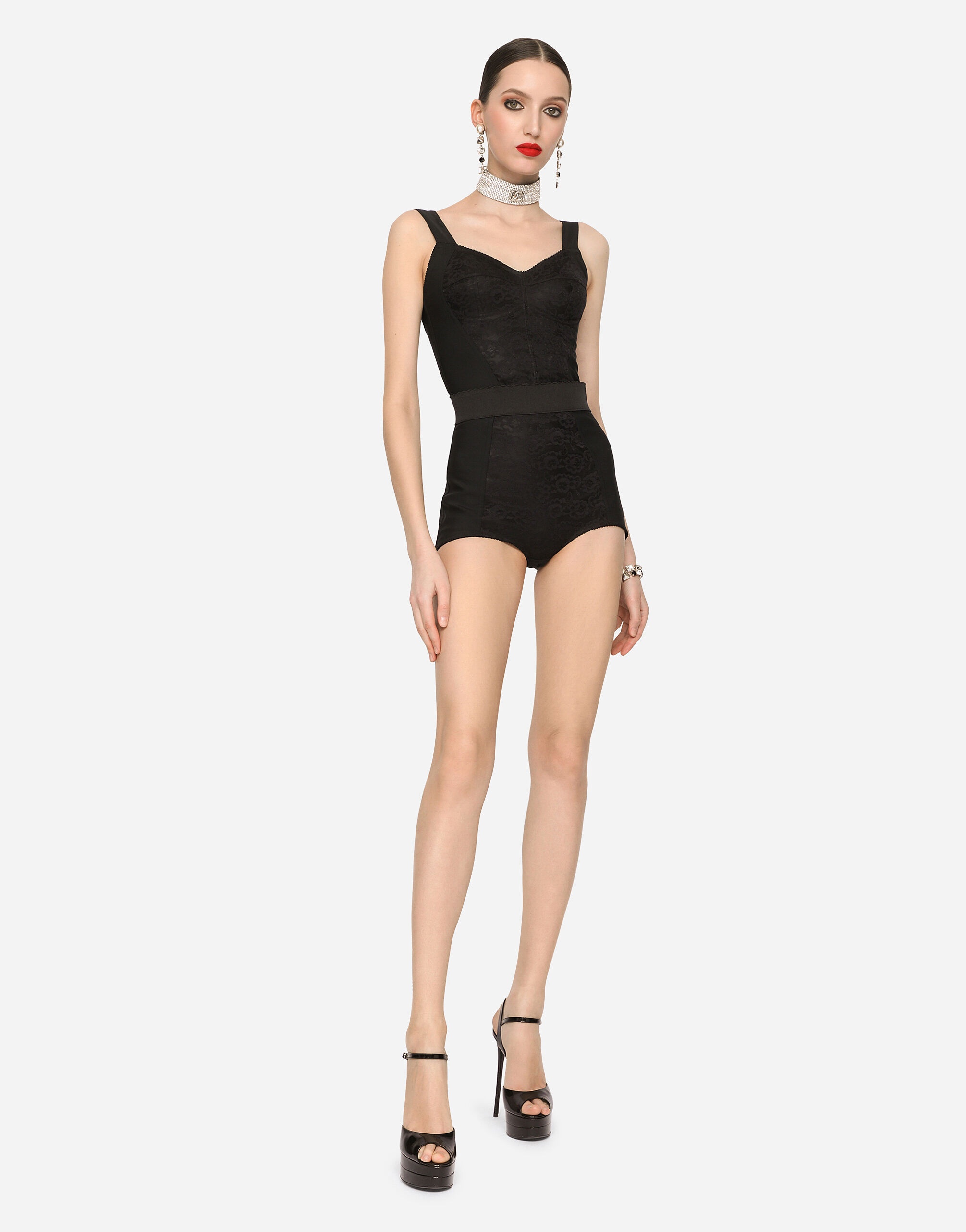 High-waisted shaper panties in jacquard and satin - 2