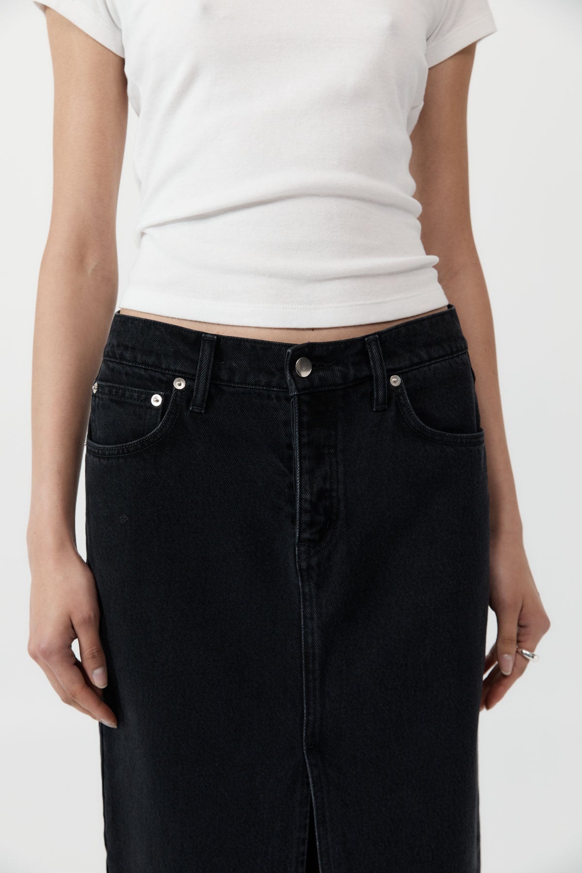 Denim Maxi Skirt - Washed Black - 6