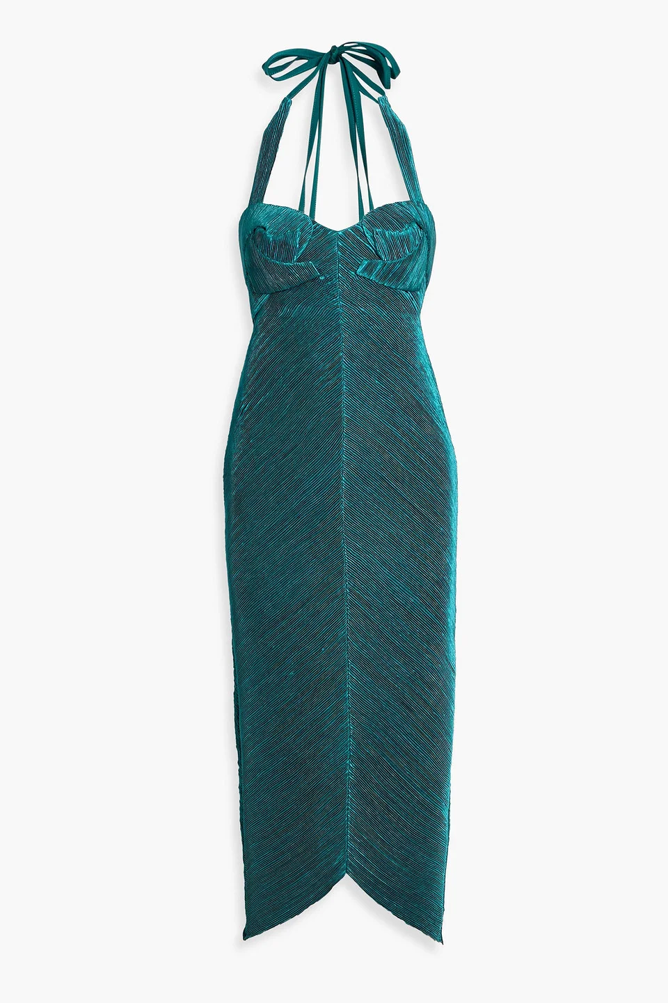 Milo plissé-satin halterneck midi dress - 1