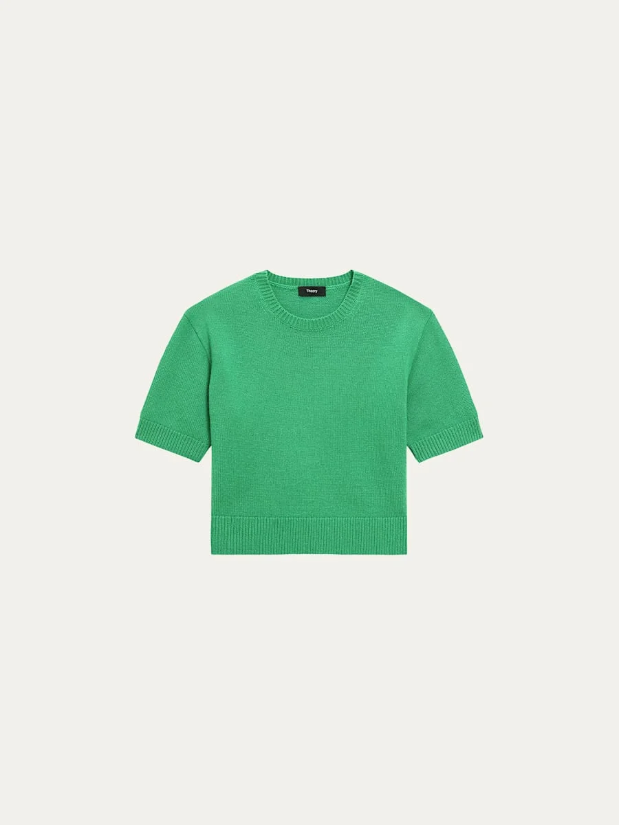 Cashmere Cropped Short-Sleeve T-Shirt - 1