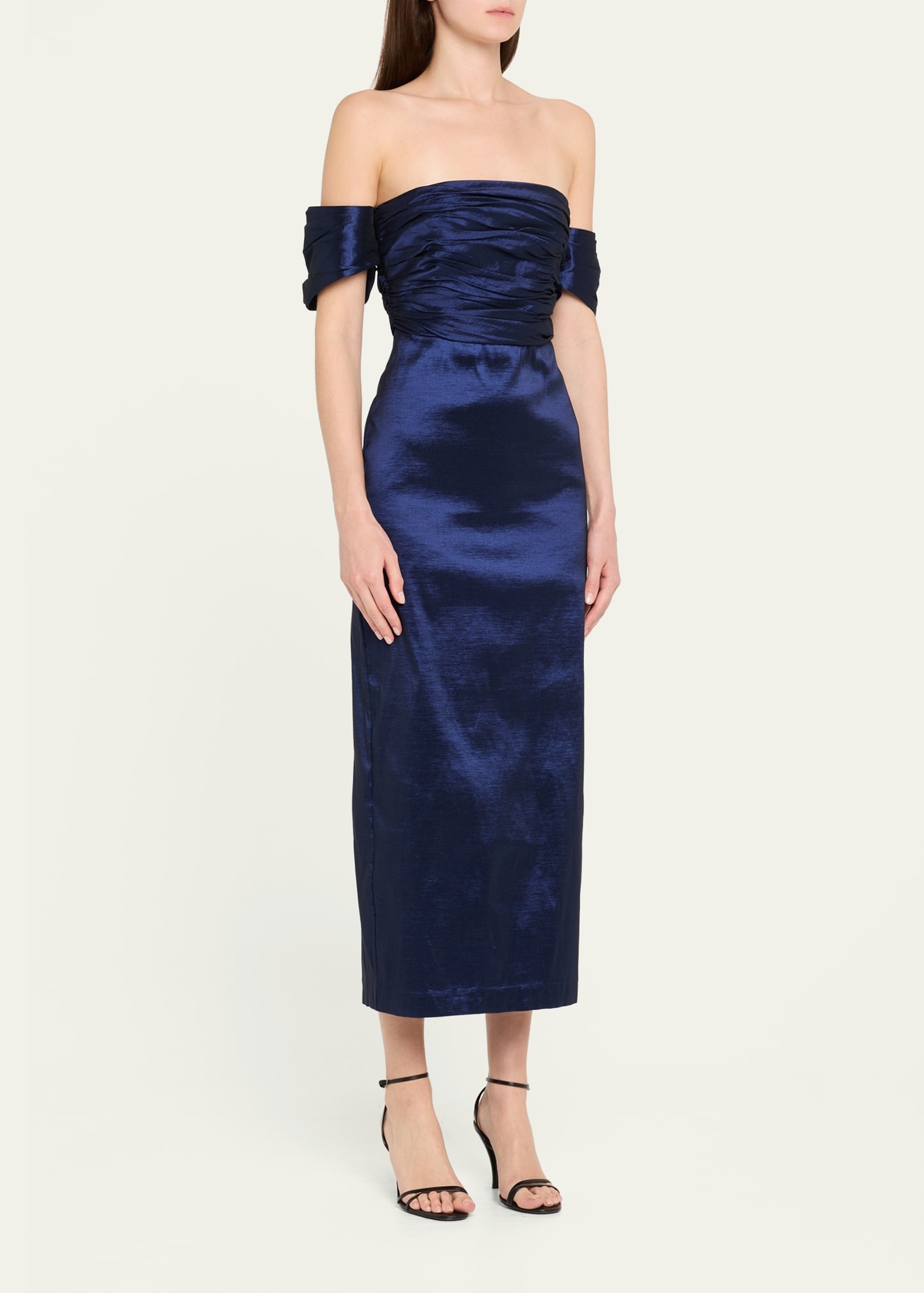 Adele Ruched Taffeta Midi Dress - 4