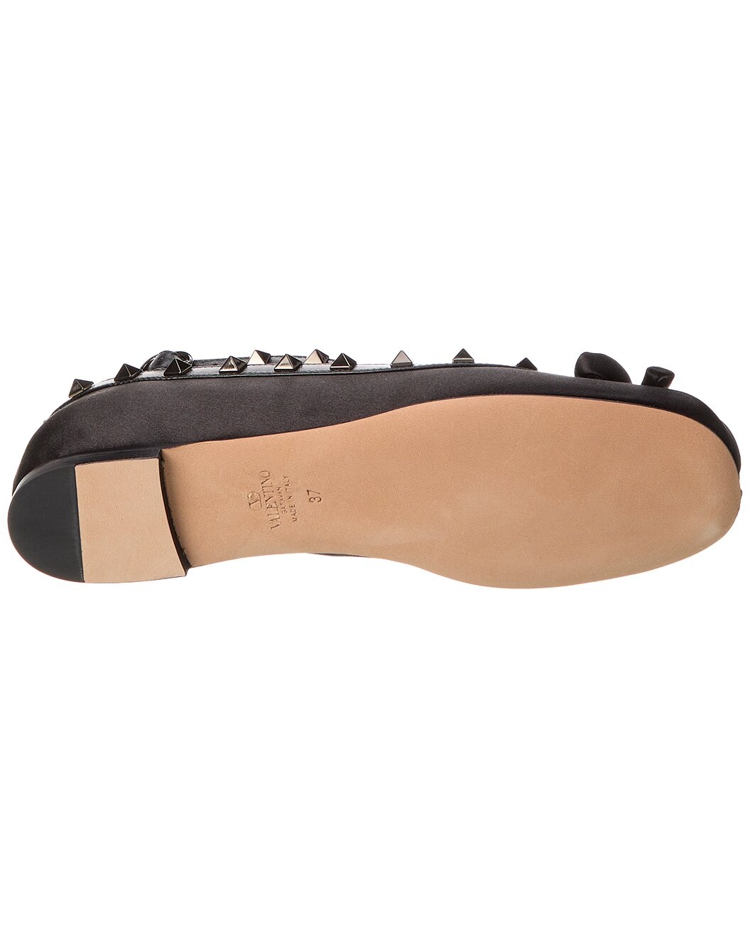 Valentino Rockstud Satin & Leather Ankle Strap Ballerina Flat - 4