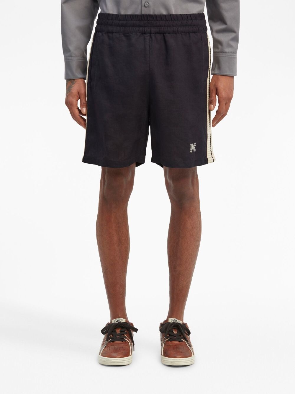 monogram-embroidered striped shorts - 3