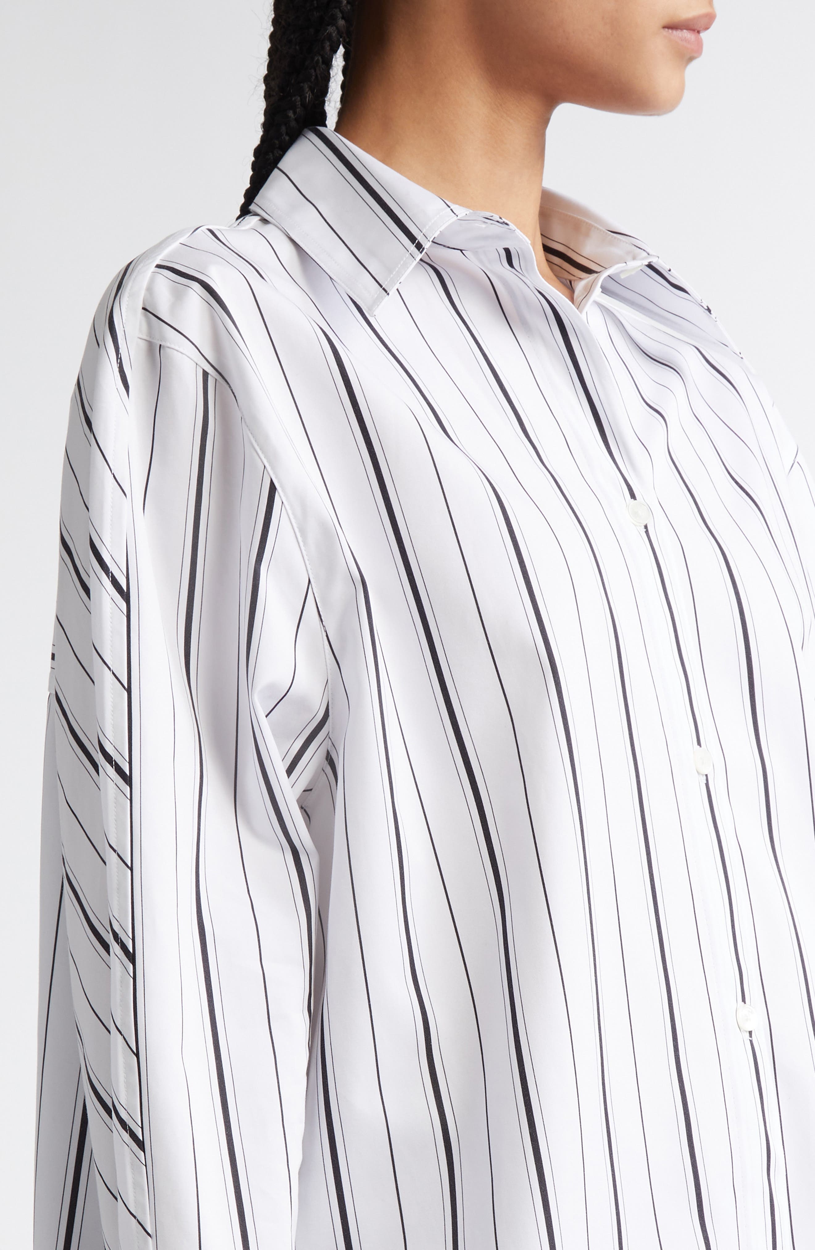 TOTEME Oversize Stripe Organic Cotton Poplin Button-Up Shirt in White/Black at Nordstrom - 5