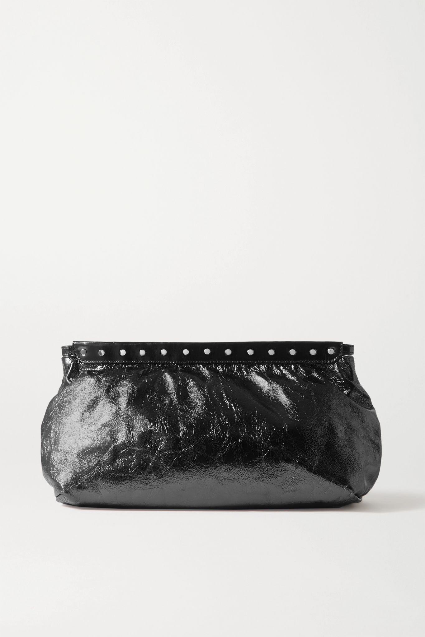 Luz studded metallic crinkled-leather clutch - 1