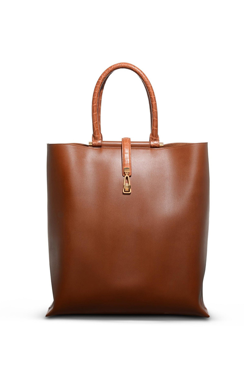 GABRIELA HEARST Vevers Tote Bag in Cognac Leather with Crocodile Leather Handle outlook