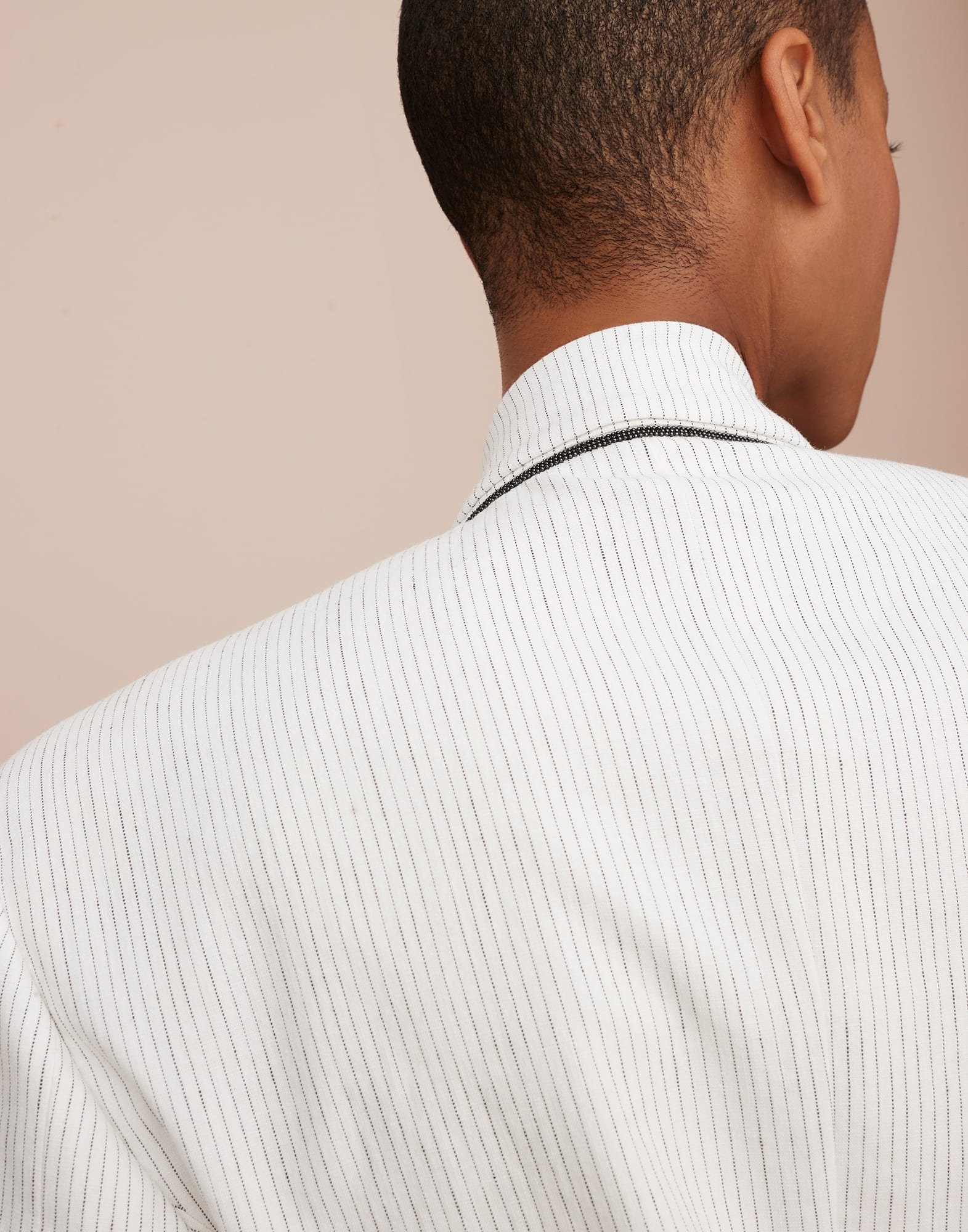 Striped comfort linen and cotton blazer with monili - 3