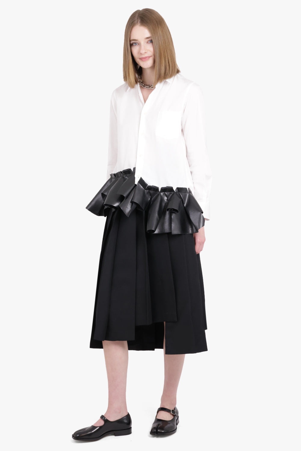 PLEAT ASYMMETRIC MIDI SKIRT | BLACK - 2