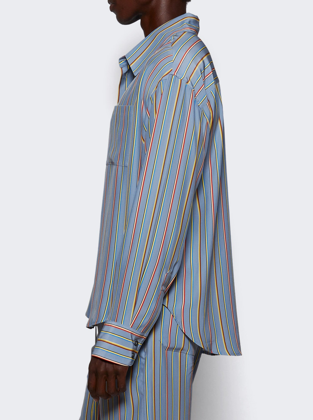 Stripe Jacquard Big Shirt Dusty Blue - 3