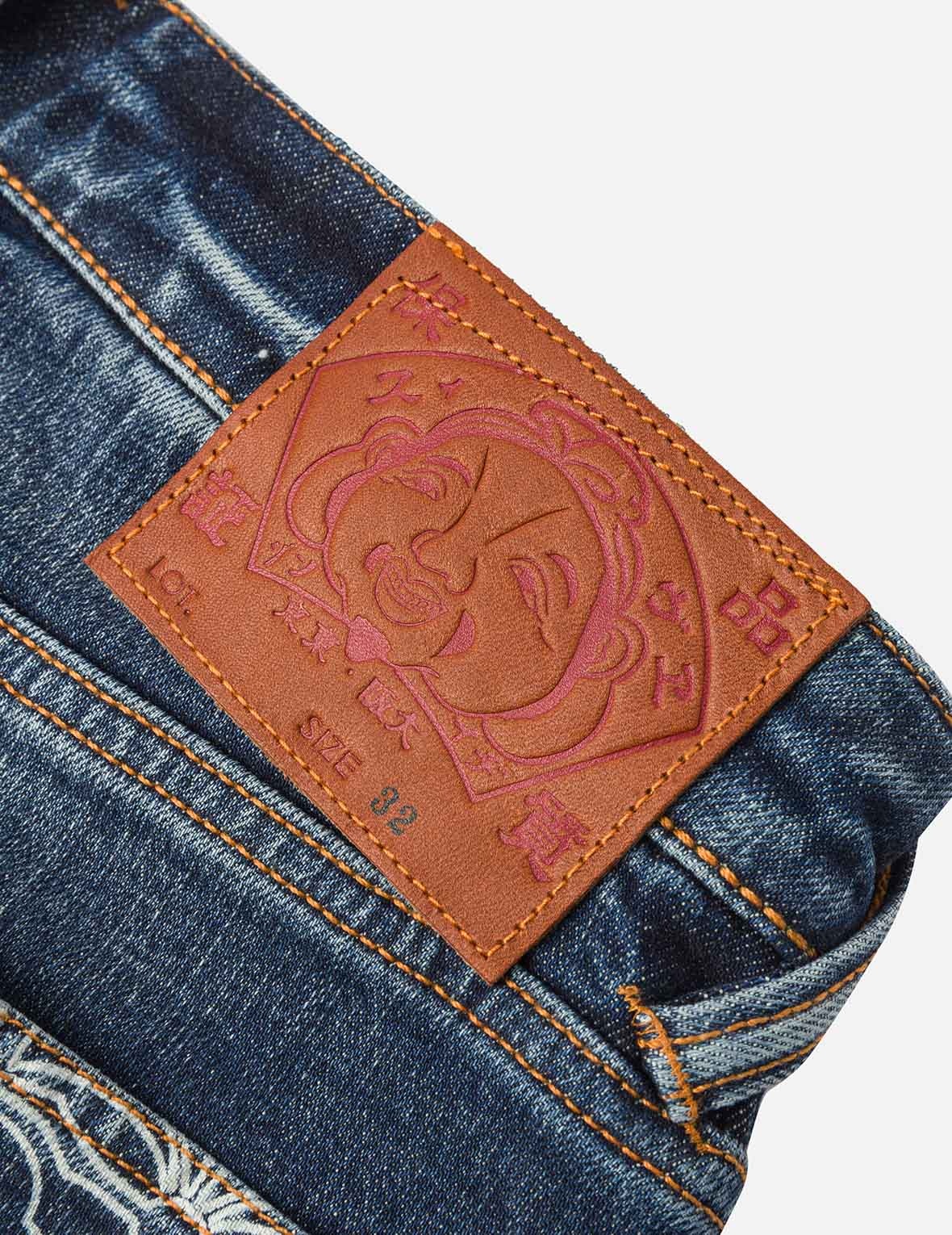 Allover Kamon Print and Seagull Embroidery pockets Fashion Fit Jeans - 4