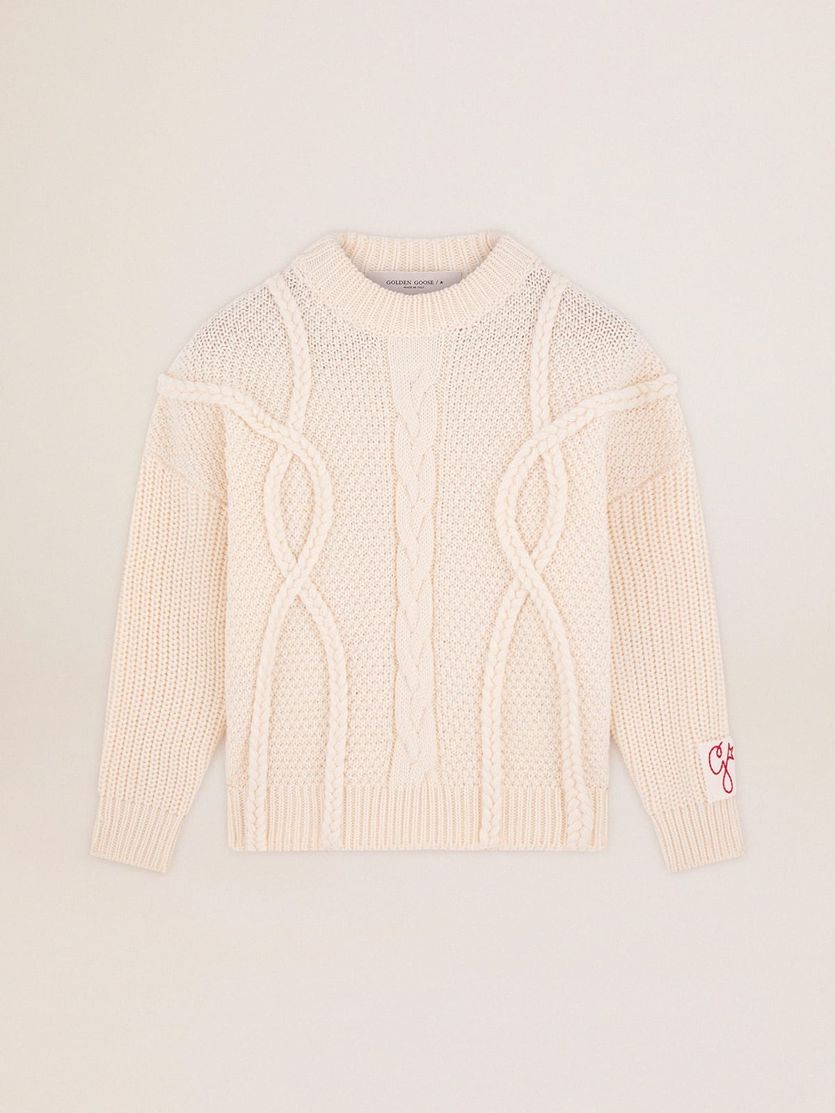 Women's round-neck sweater in wool with braided motif - 1