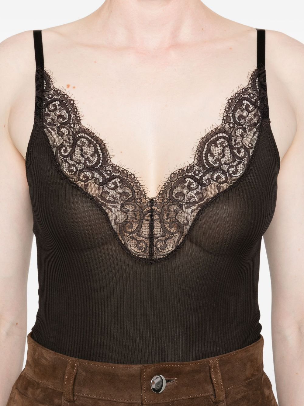lace-trim ribbed top - 5