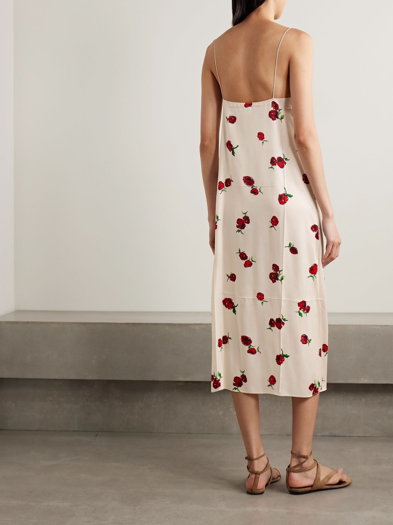 Sicily printed satin-twill midi dress Ecru - 3