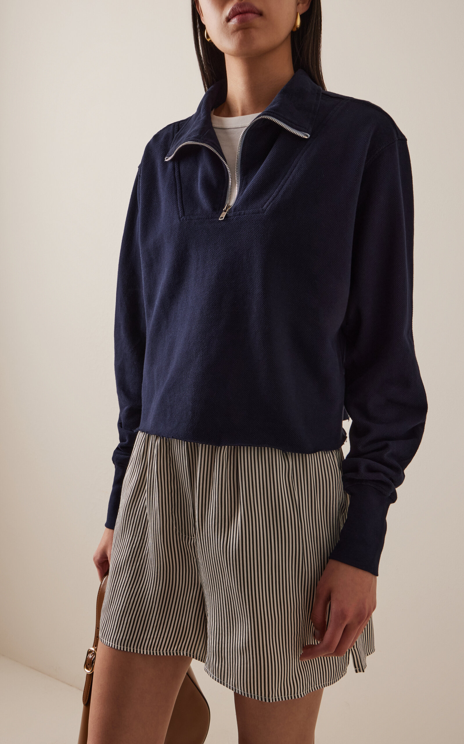 Haley Cropped Cotton Half-Zip Sweatshirt navy - 3