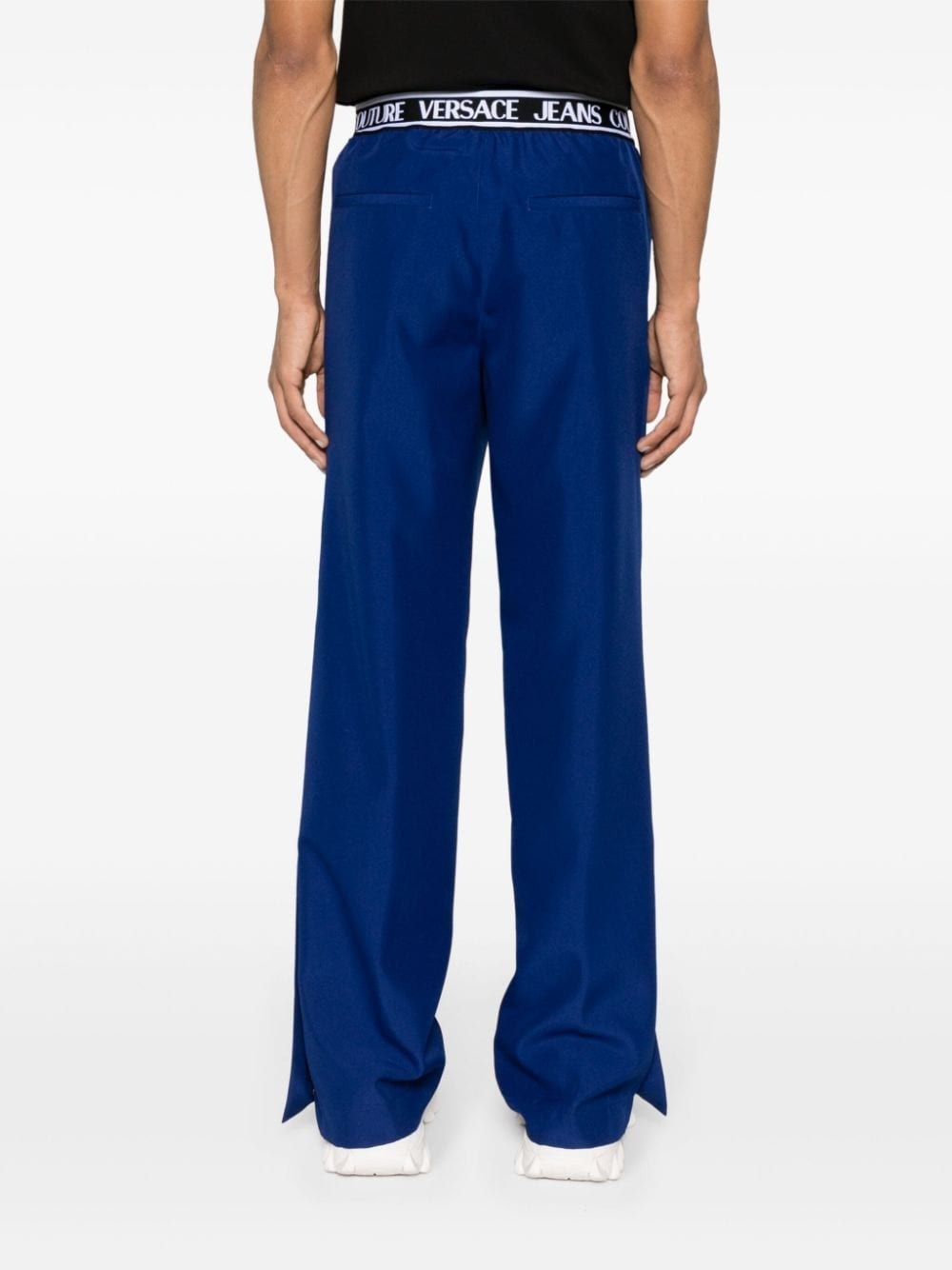 logo-waistband pleated wide-leg trousers - 4