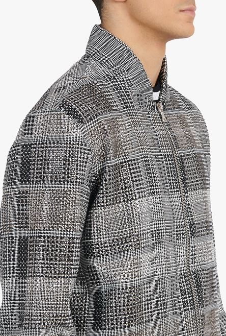 Glen plaid bomber jacket in silver rhinestones - 7