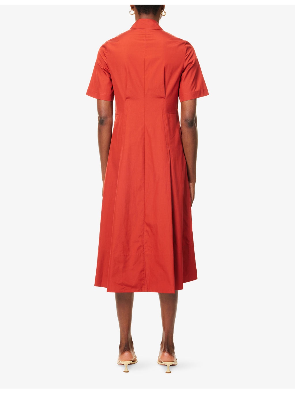 Pleated Short-Sleeves Cotton-Poplin Midi Dress - 4