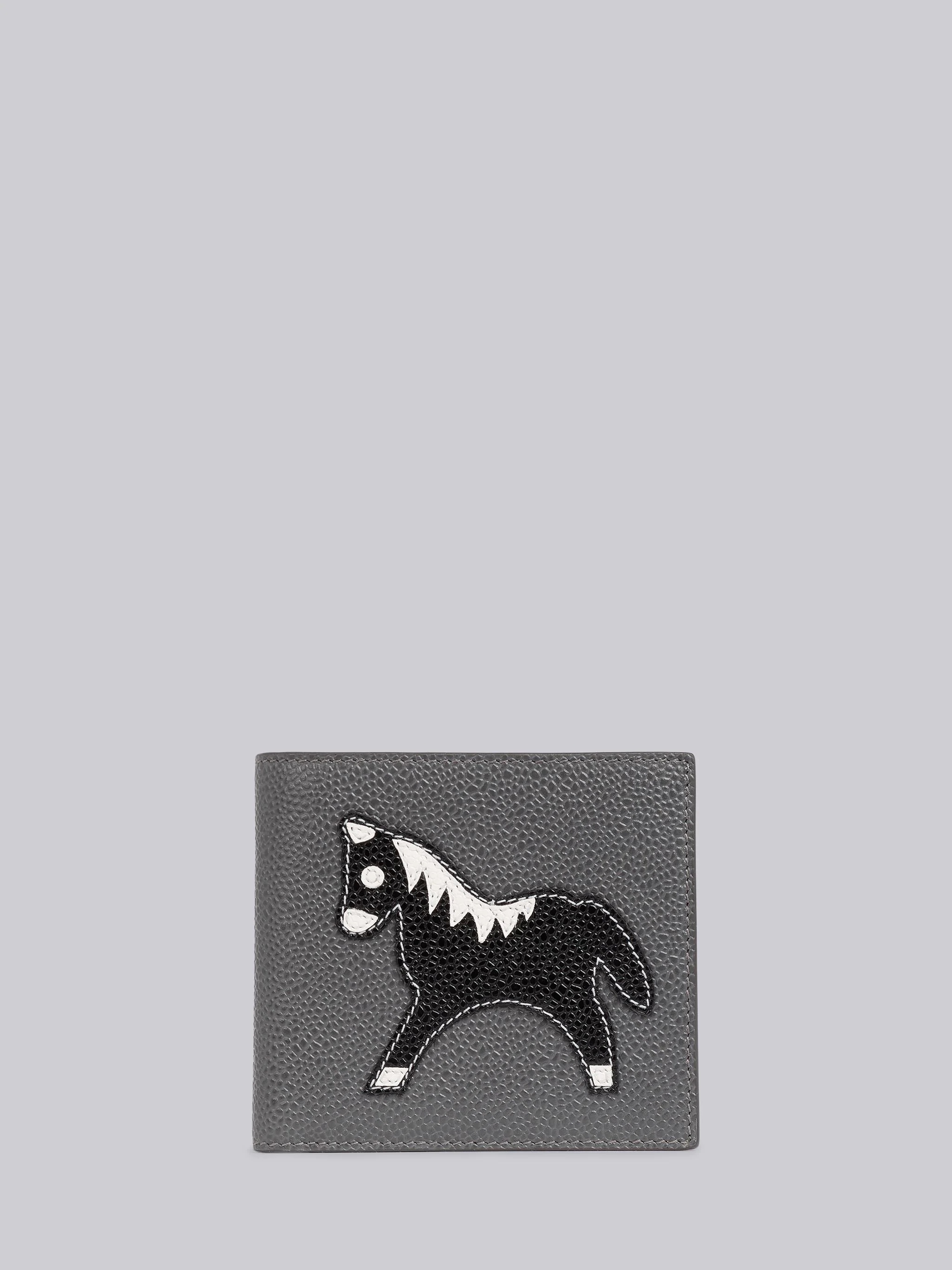 Medium Grey Pebbled Calfskin Zebra Icon Bifold Wallet 1