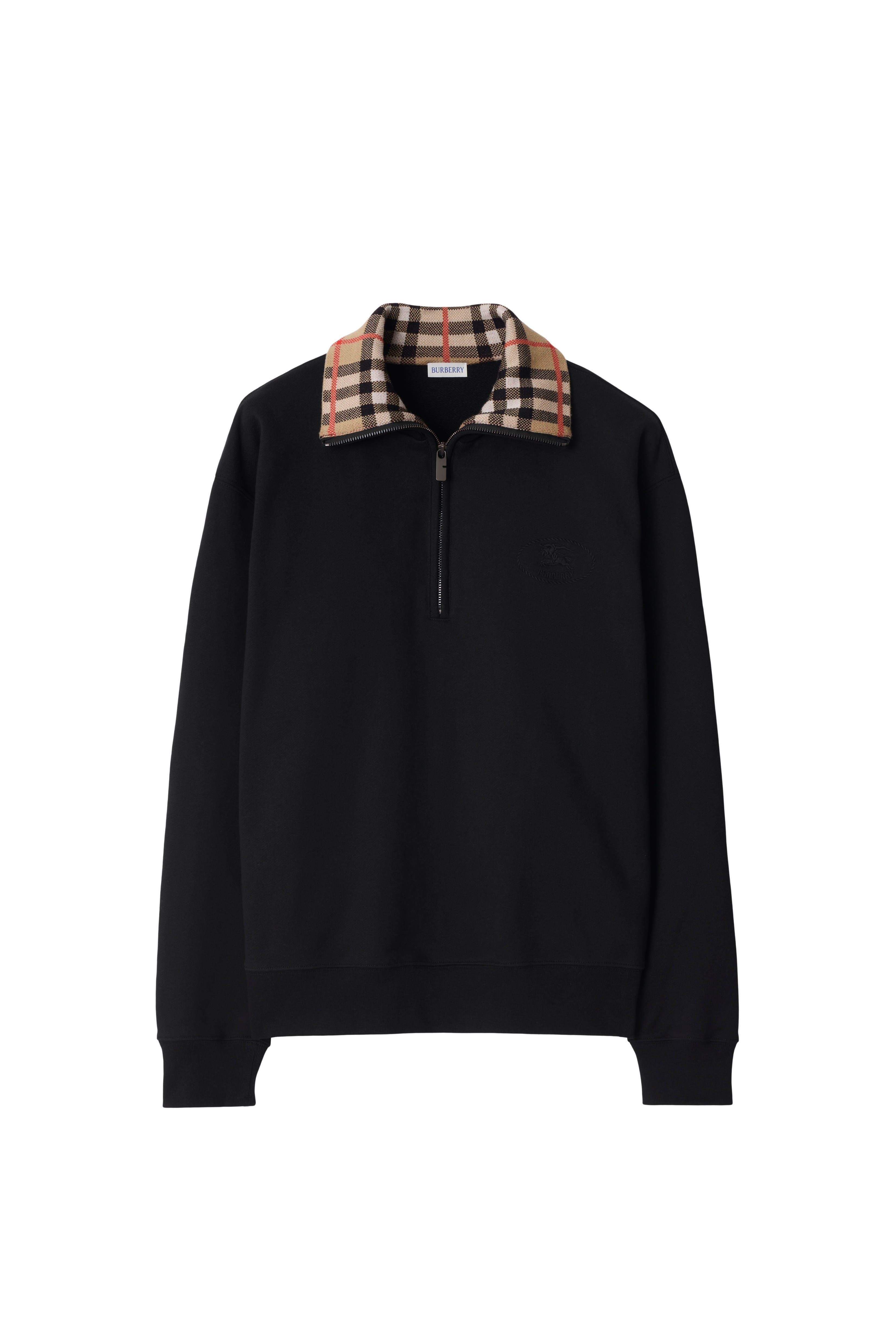 burberry Check Collar Cotton Half-zip Sweatshirt in Black at Nordstrom - 2
