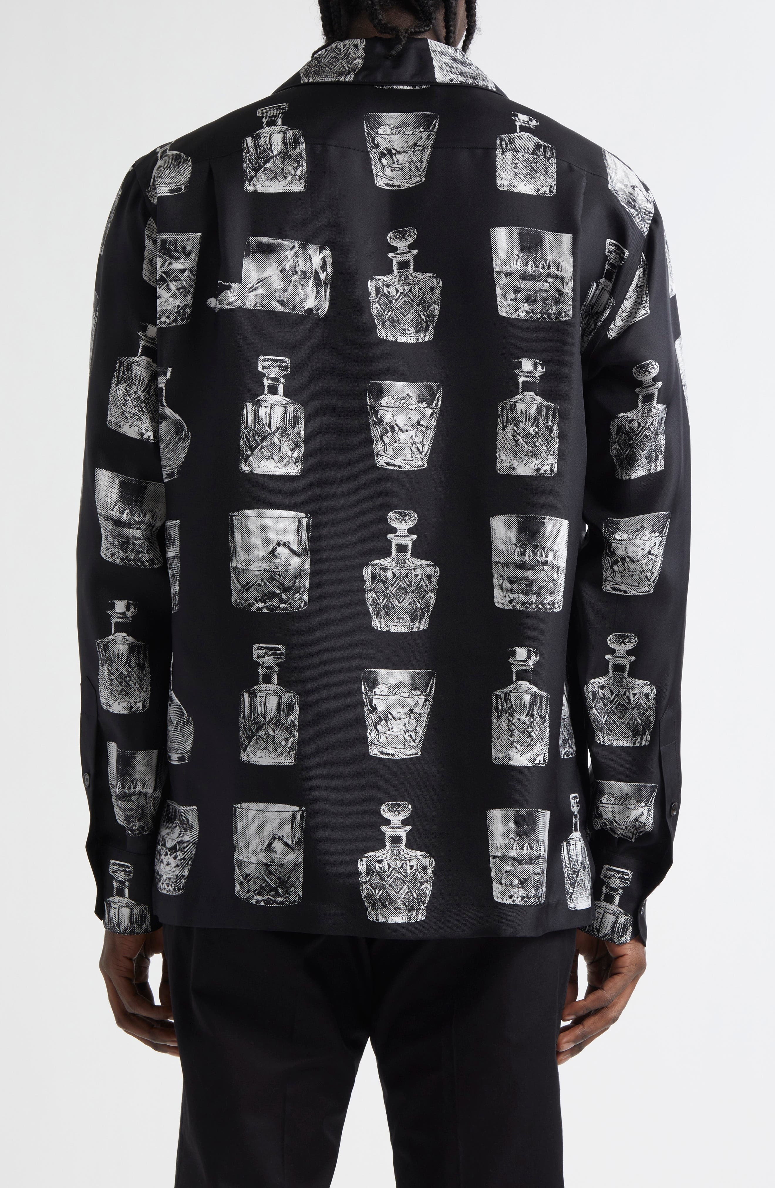 Dolce&Gabbana Liquor Print Silk Twill Camp Shirt in Hn5Ia Liquori Fdo Nero at Nordstrom - 3