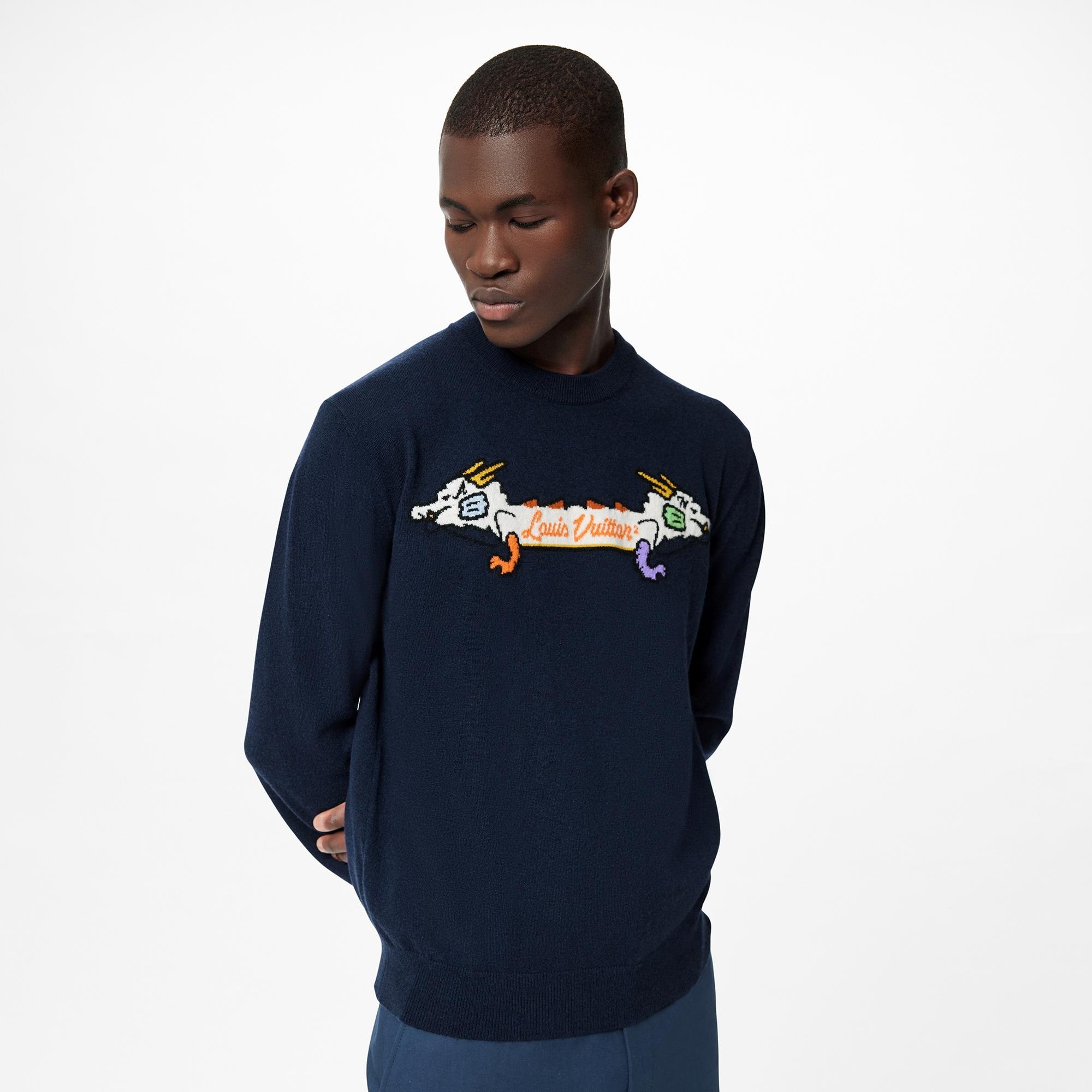Intarsia Jacquard Graphic Cashmere Crewneck - 3