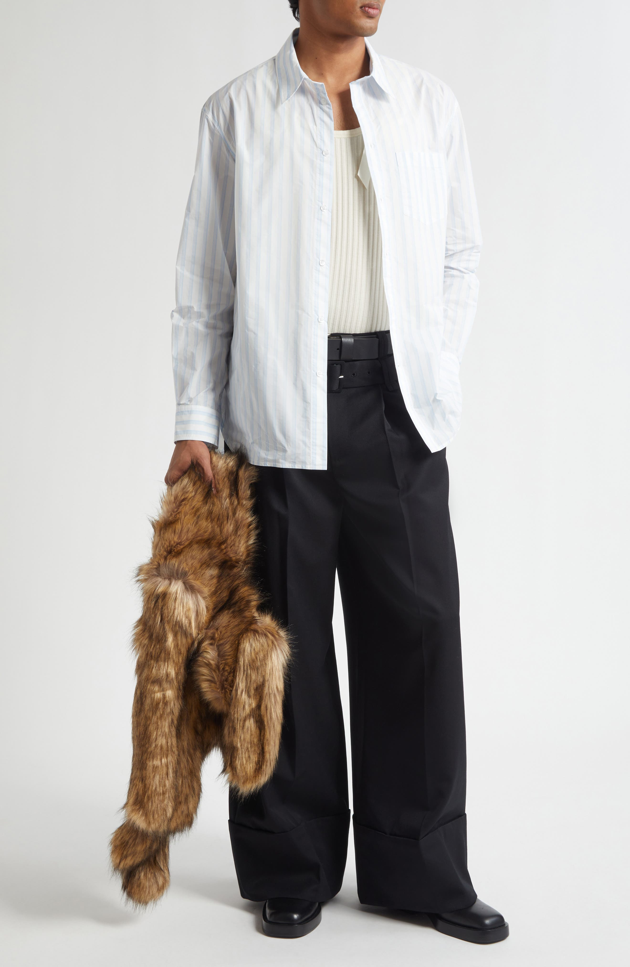 Simone Rocha Easy Stripe Button-Up Shirt in White/Blue at Nordstrom - 7