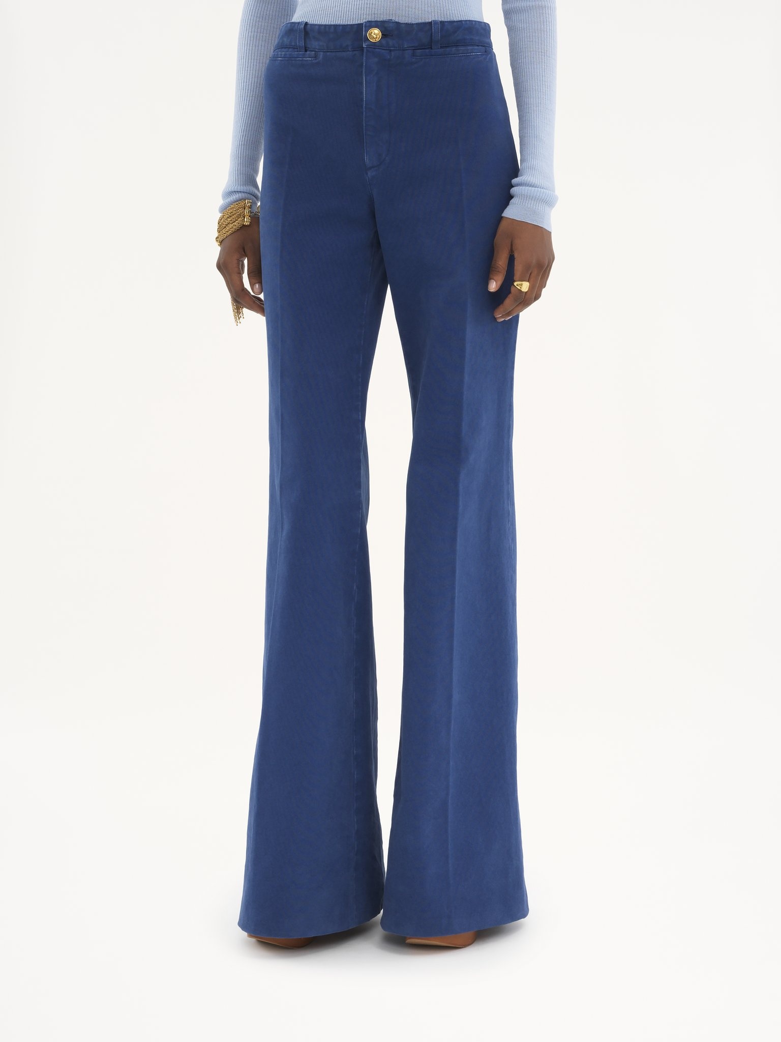 FLARED TAILORED PANTS IN COTTON CANVAS - 4