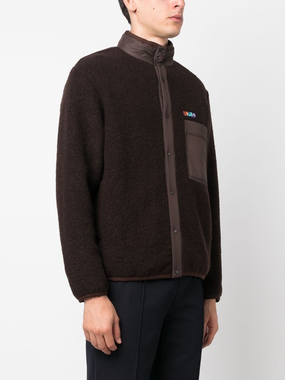 logo-patch wool-blend jacket - 3