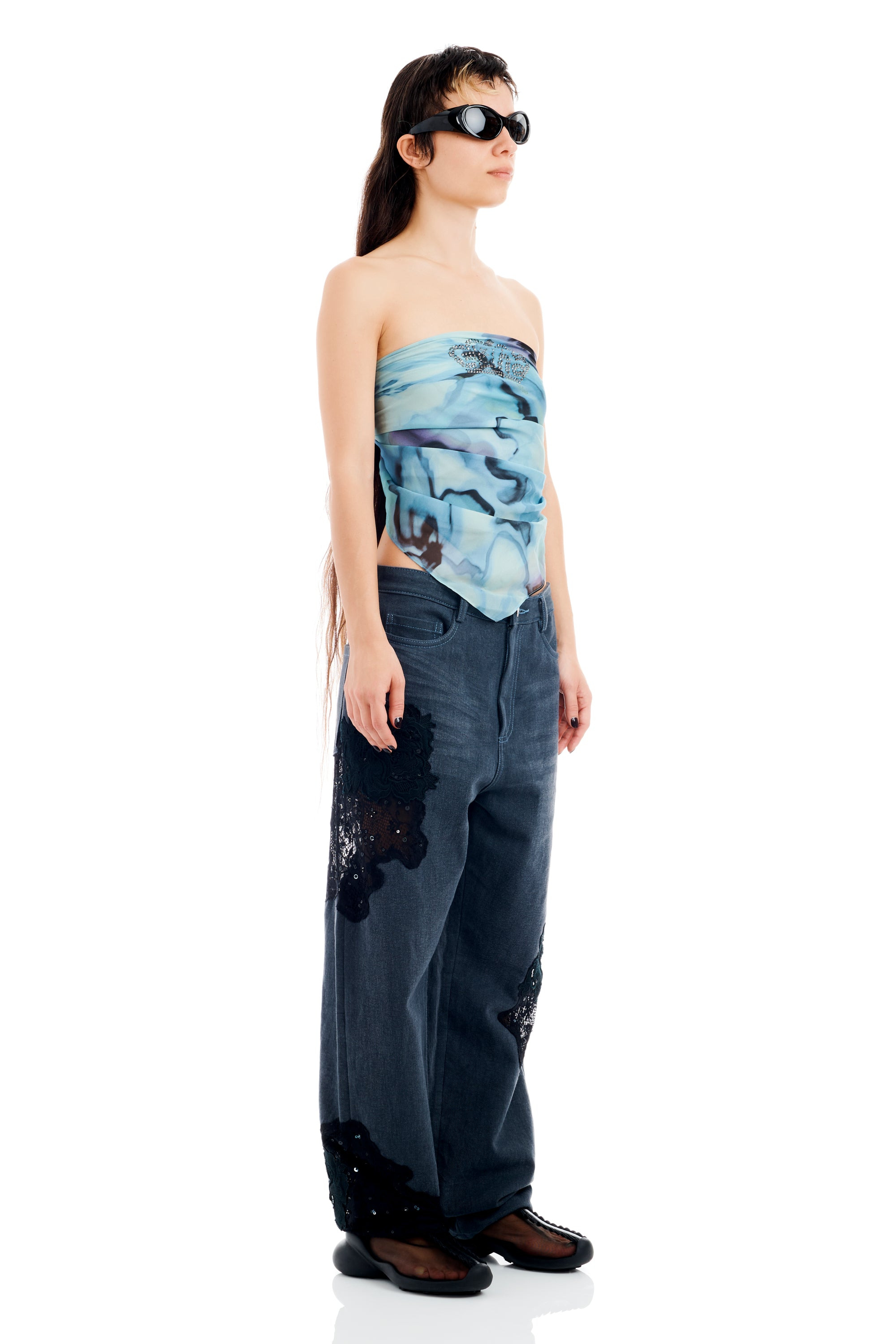 SKY WATERCOLOR FLORAL PRINCESS FOULARD SCARF - 7