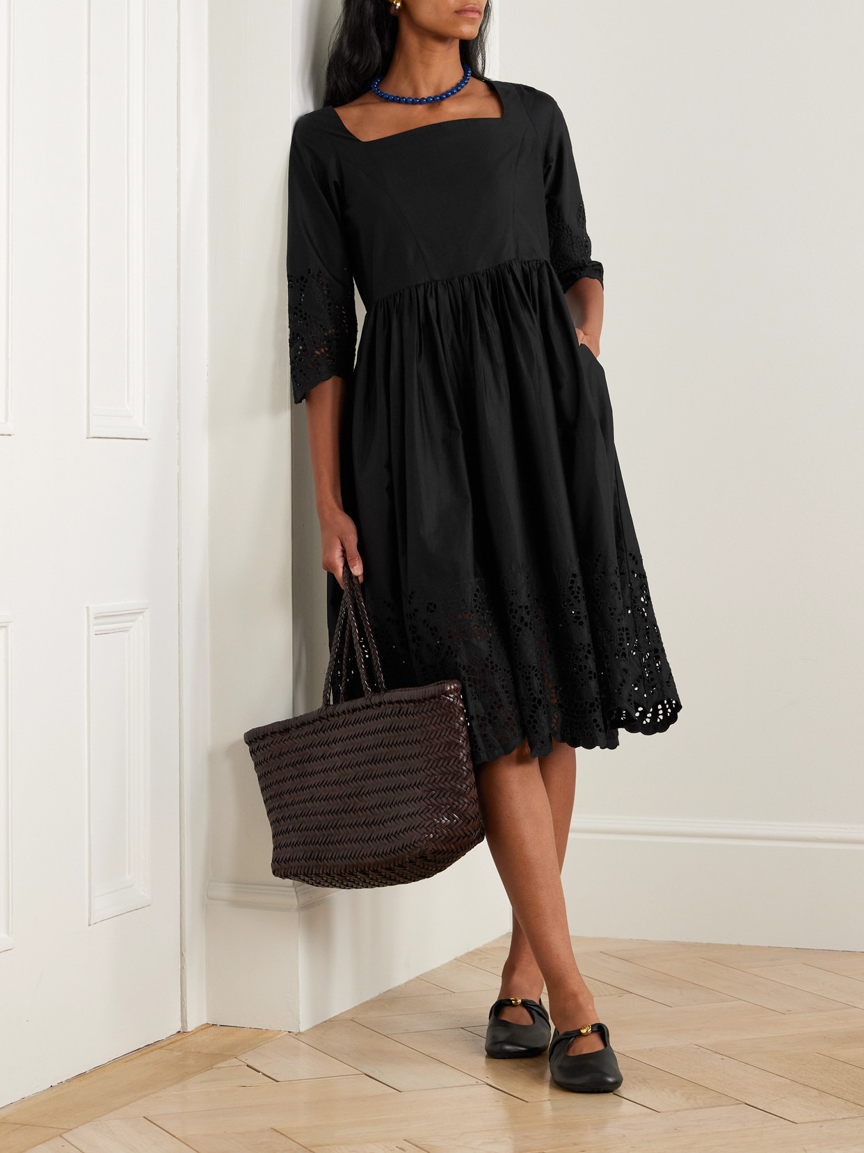 Amalia Pleated Broderie Anglaise Cotton-poplin Midi Dress - 2