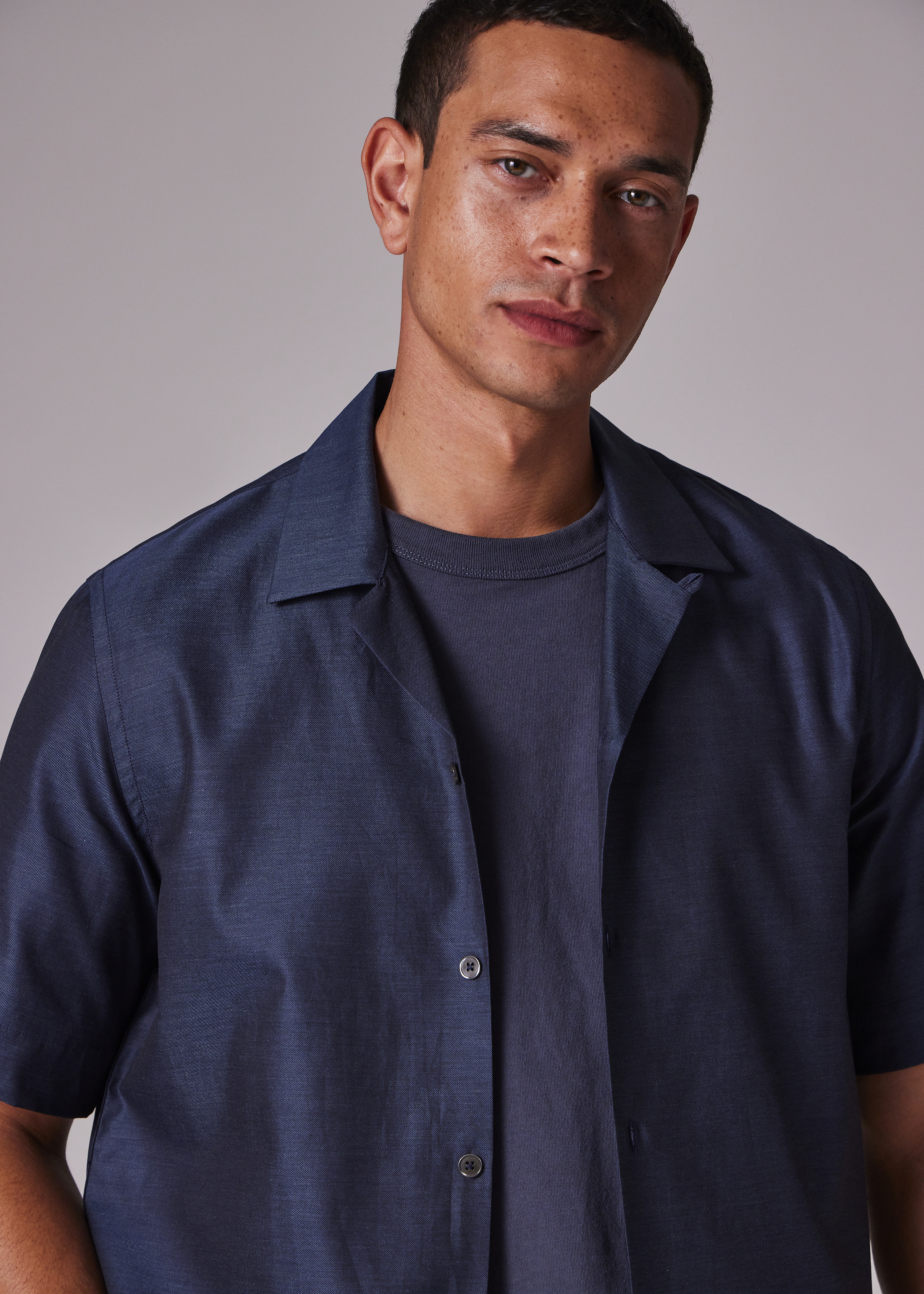 Navy Brushed Cotton-Twill Short-Sleeve Shirt - 5