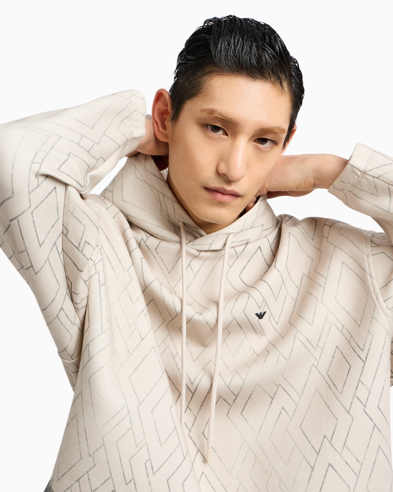 ASV SWEATSHIRT IN DOUBLE JERSEY WITH HOOD AND ALL-OVER DIAMOND PRINT - 5