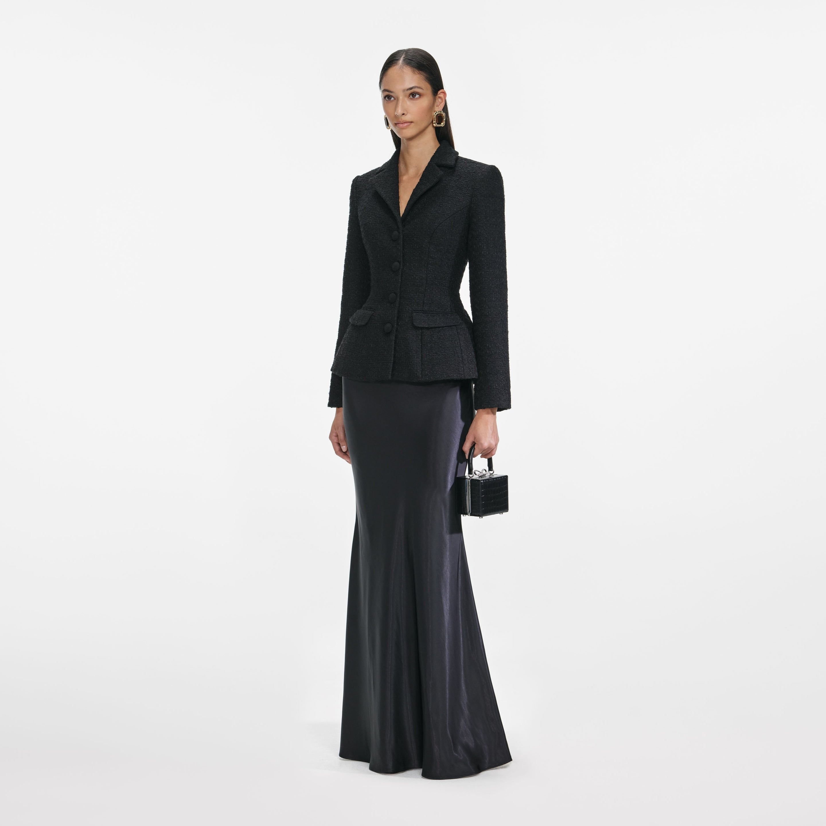 Black Tailored Boucle Maxi Dress - 2