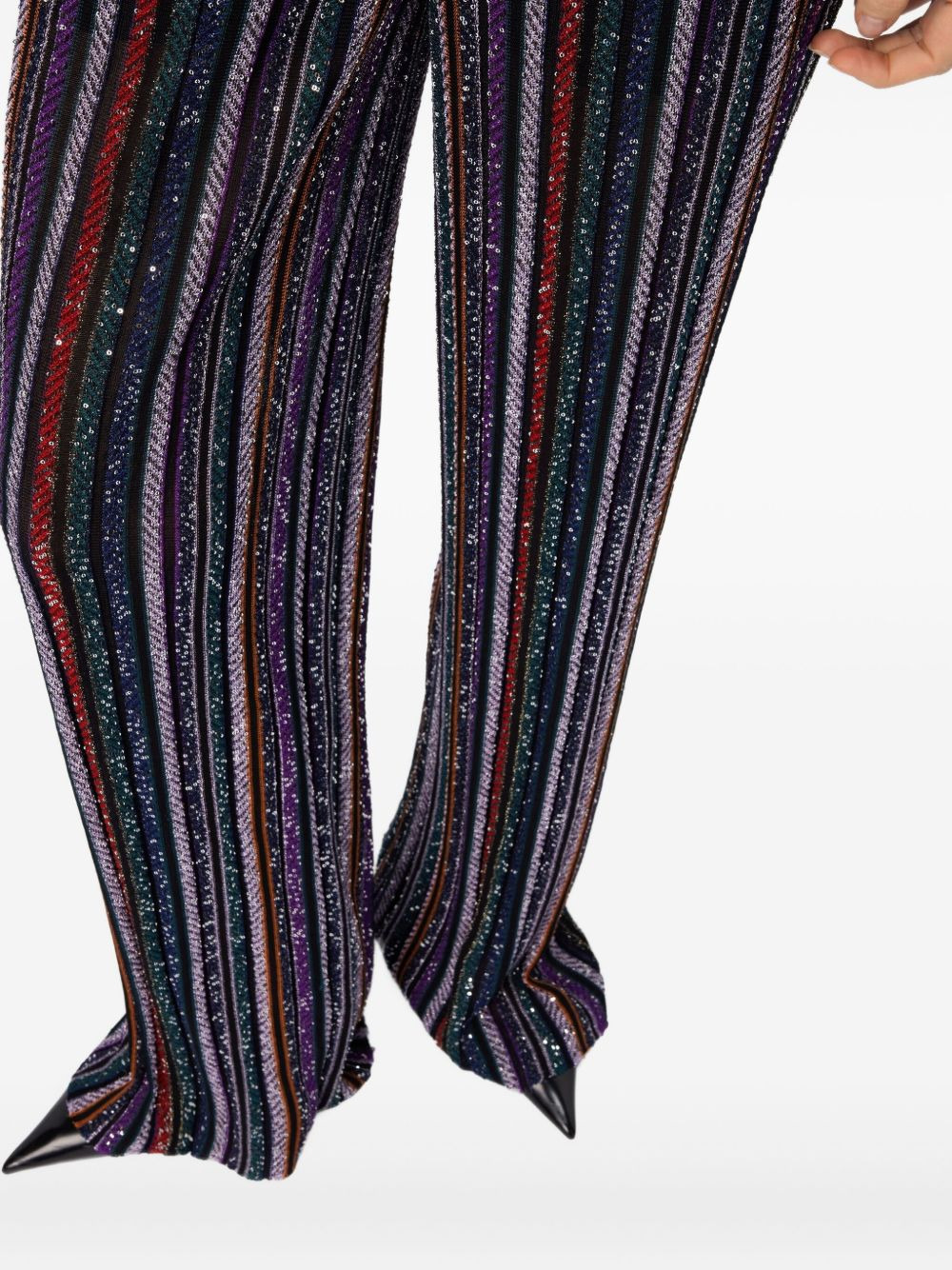 herringbone-striped sequin-embellished trousers - 4