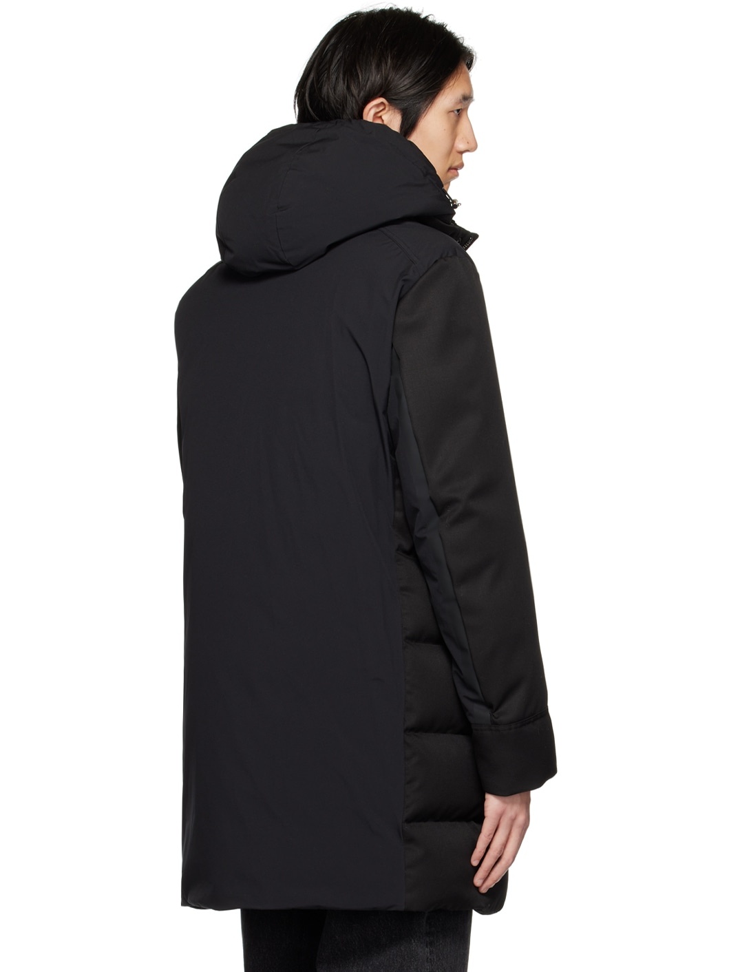 Black Quilted Down Coat - 3