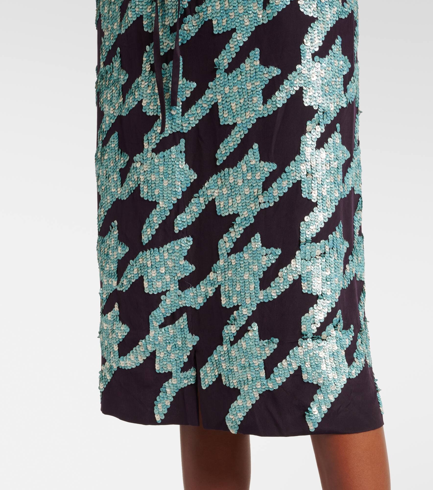 Sequined houndstooth silk midi skirt - 5