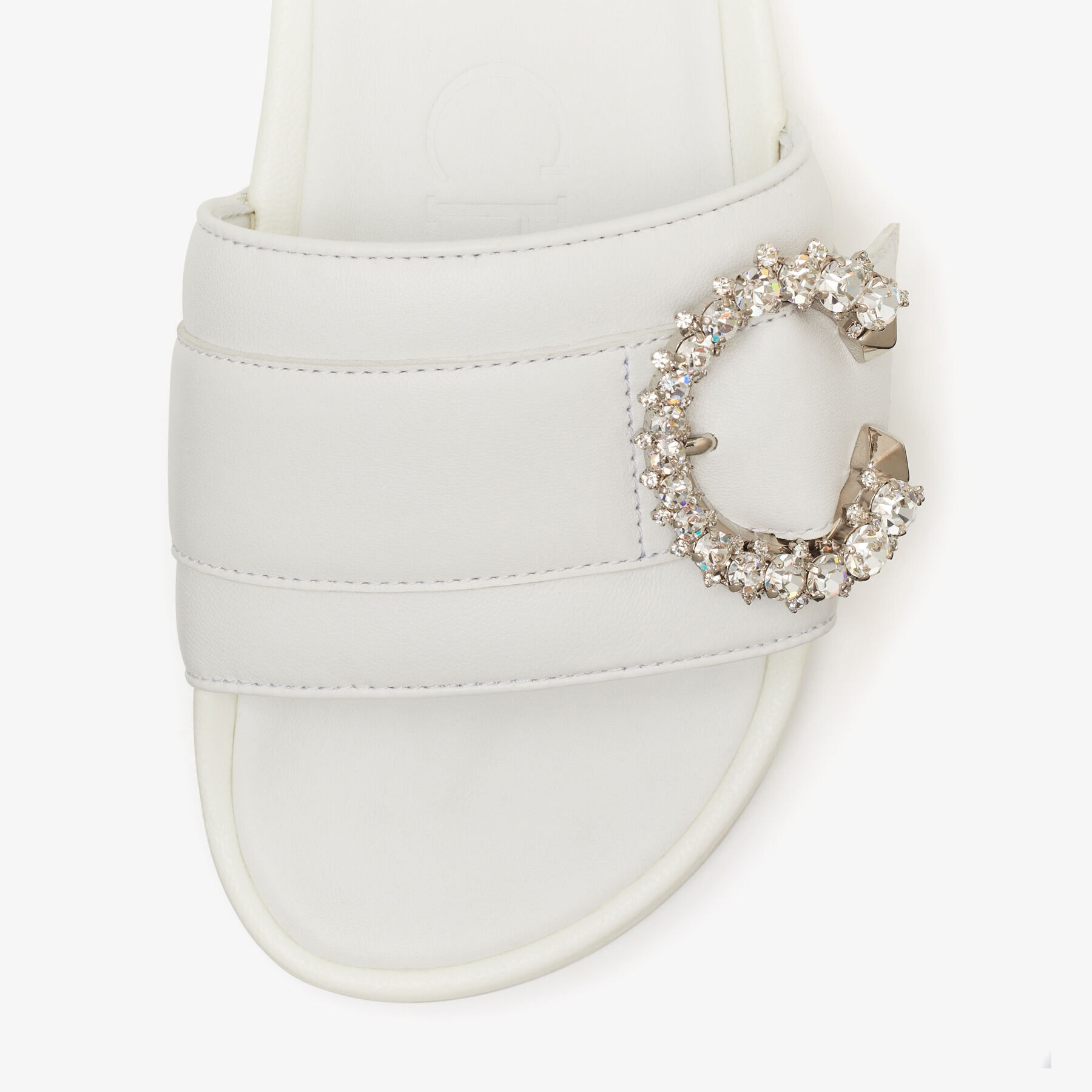 JIMMY CHOO Fallon White Nappa Leather Slides with Crystal Buckle