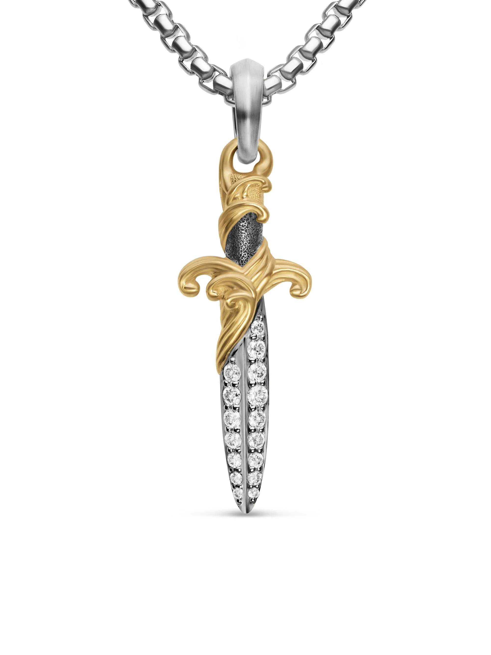 Men's Waves Dagger Amulet in Sterling Silver - Diamond - 1
