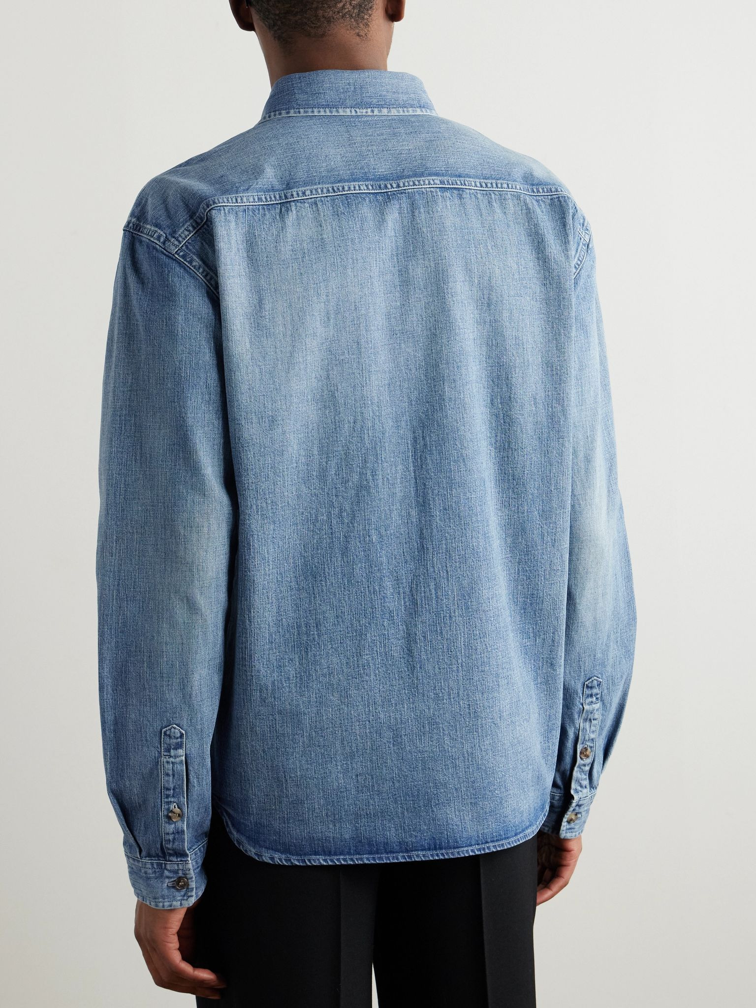 Logo-Embroidered Denim Shirt Blue - 3