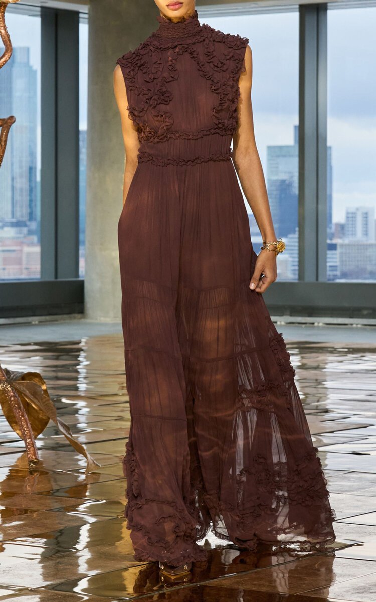 Verona Embroidered Silk Gown burgundy - 5