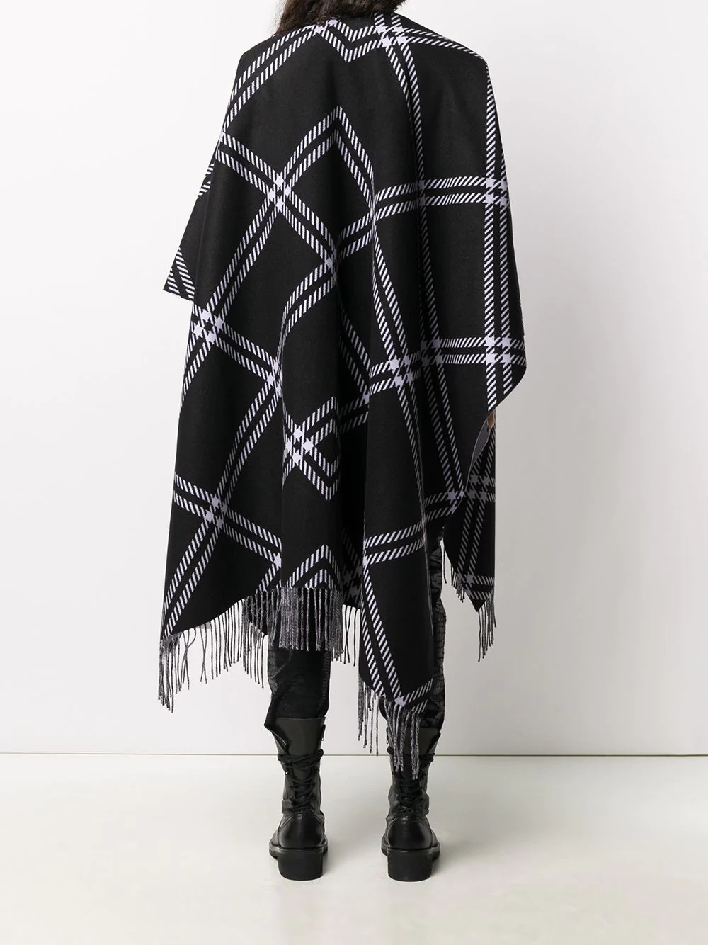 oversized checked fringed cape - 4