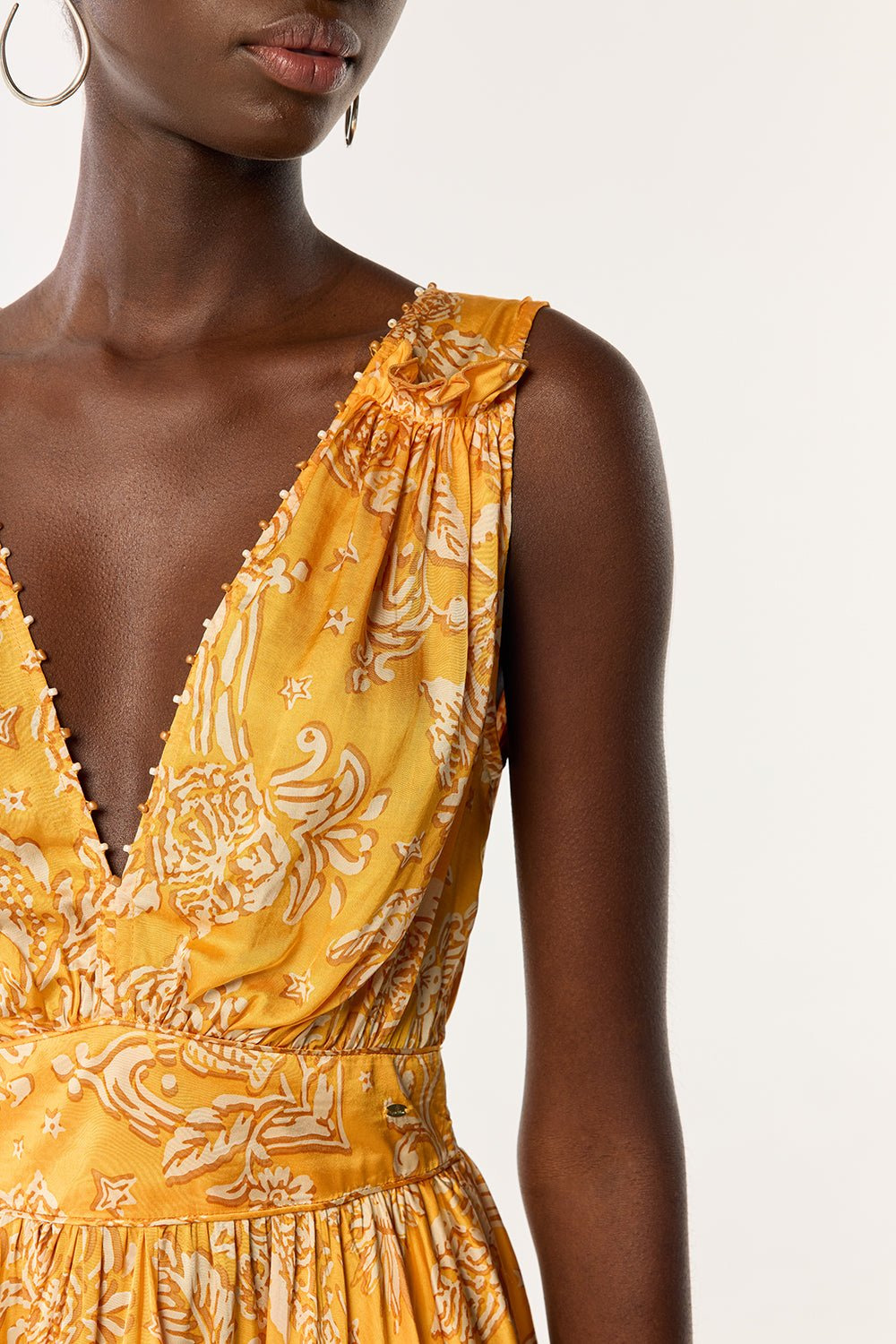 Mini Dress Bessie - Yellow Oriental Foulard - 3