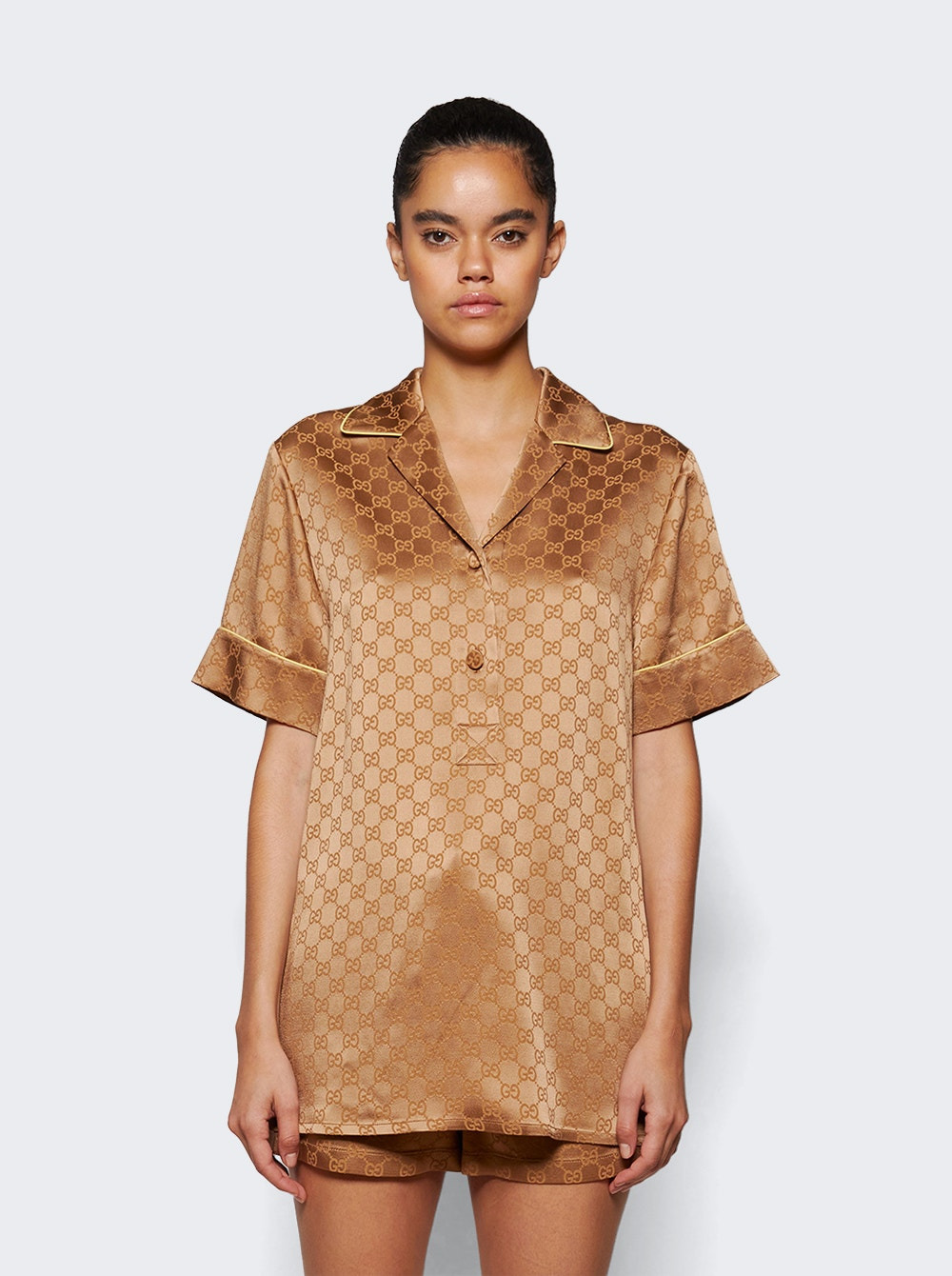 Gg Satin Shirt Coffee - 2