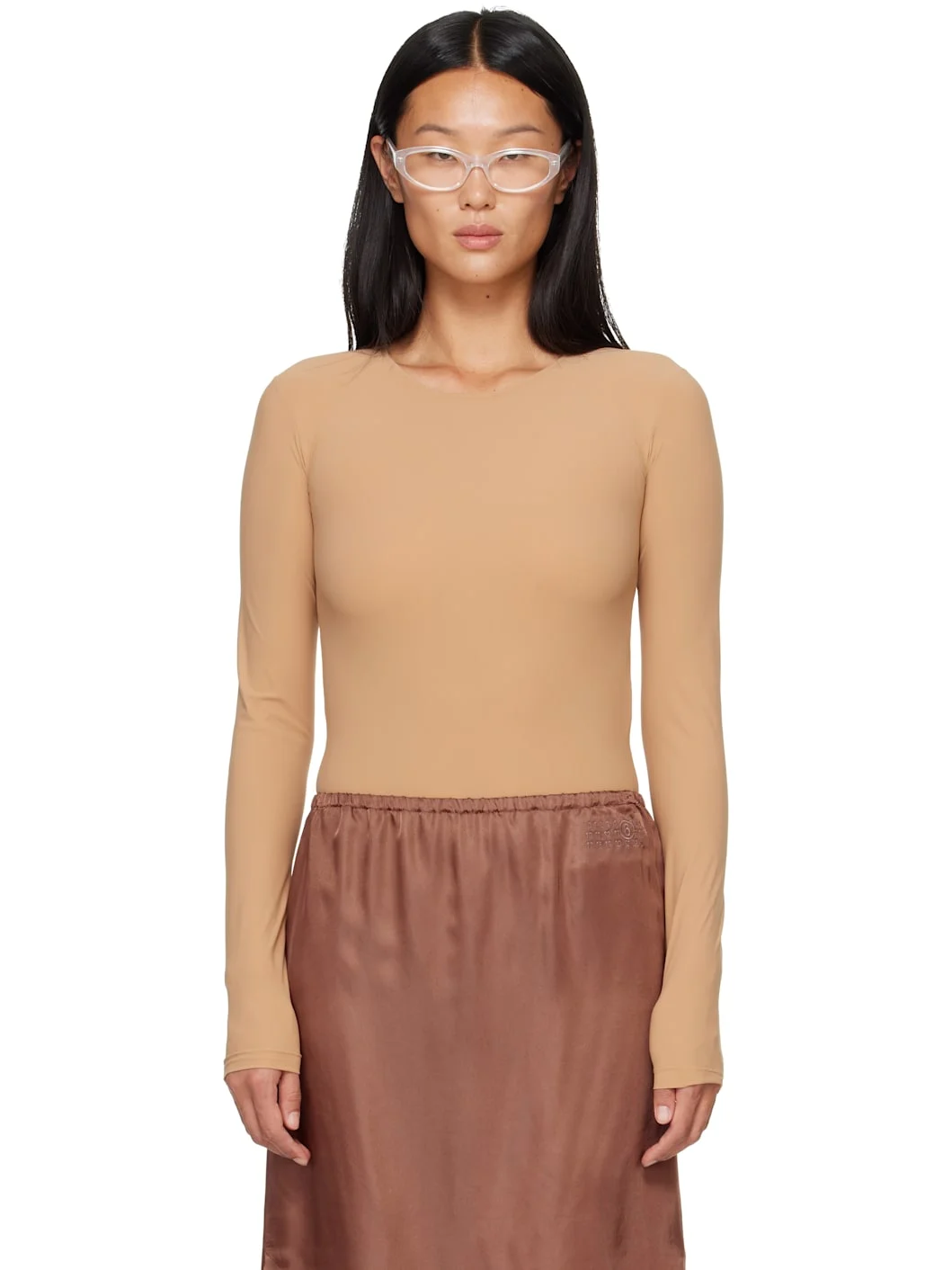 Beige Lycra Jersey Bodysuit - 1